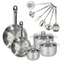 Voir la diapositive 1 : Fackelmann Set 2 poêles 24 et 28 cm en inox, 3 faitouts inox 16, 20 et 24 cm et 6 ustensiles inox Fackelmann Eterna
