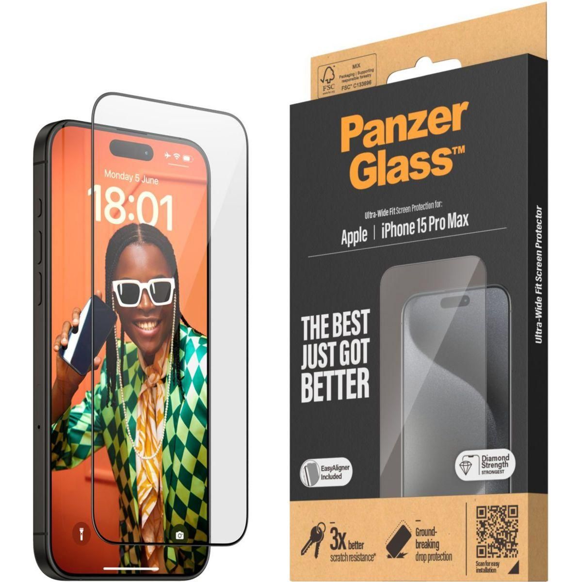 PANZERGLASS Protège écran iPhone 15 Pro Max Ultra-Wide-Fit