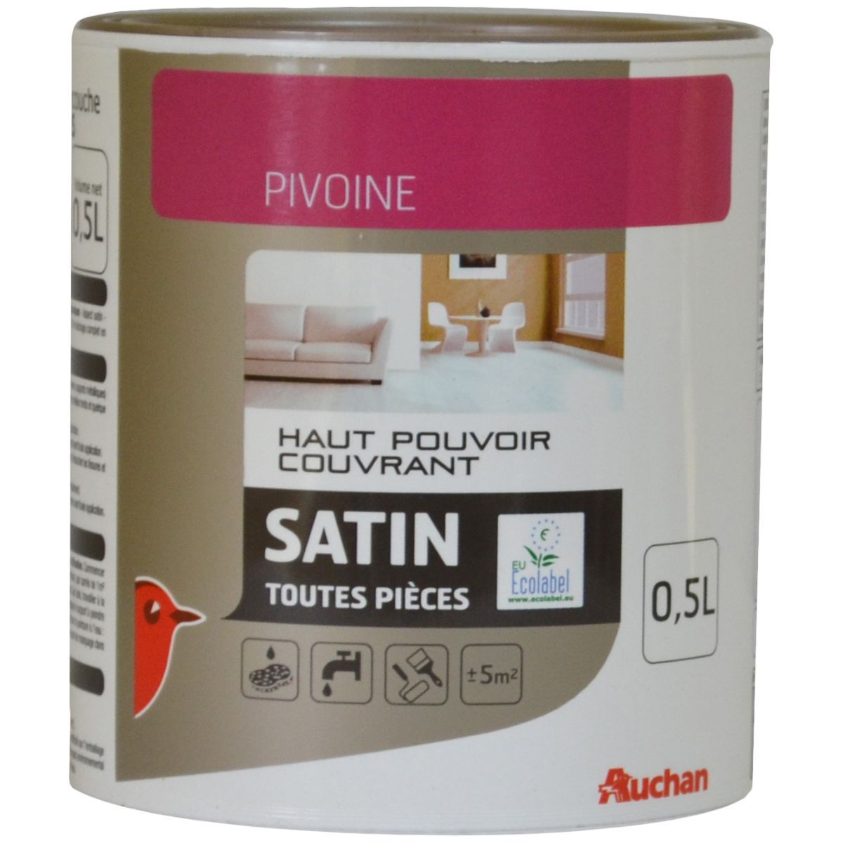 AUCHAN Peinture murale satin couleur pivoine 