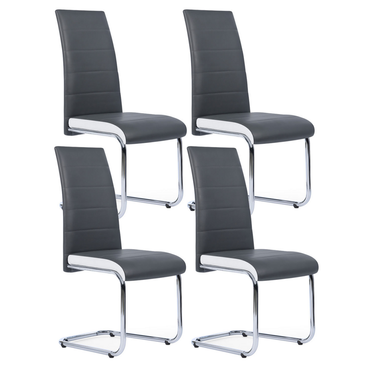 ID MARKET Lot de 4 chaises MIA grises liseré blanc pour salle à manger