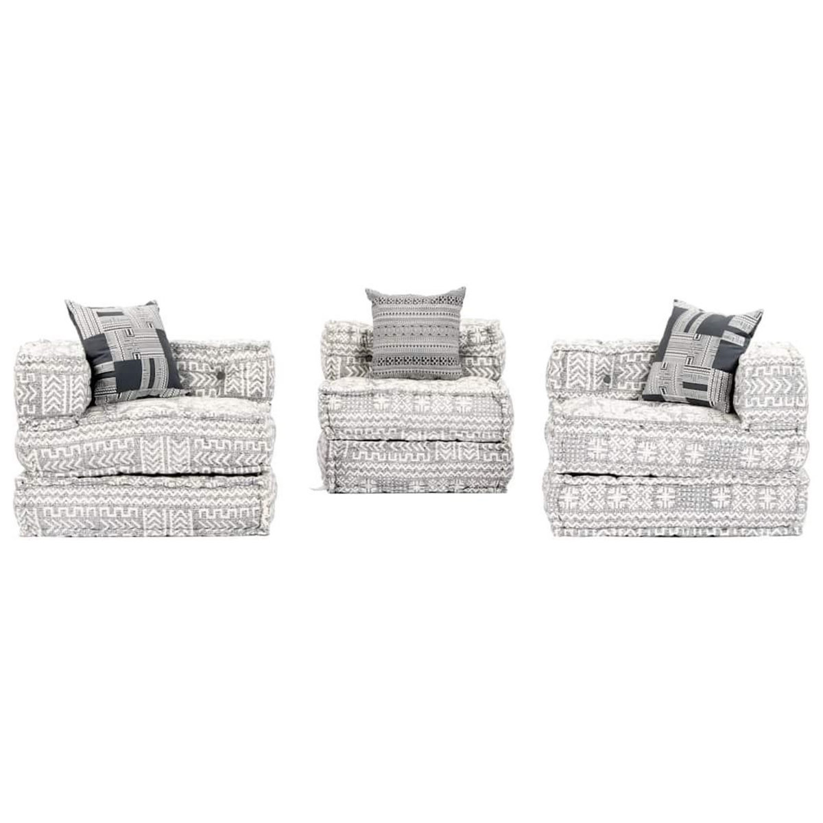 VIDAXL Pouf modulaire a 3 places Gris clair Tissu