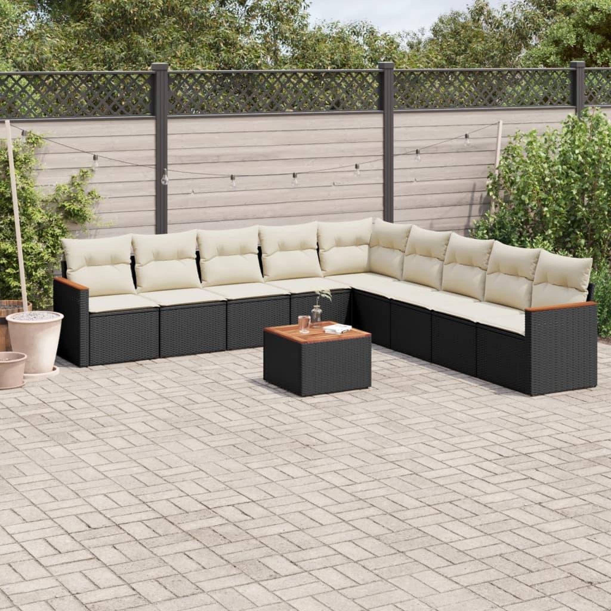 VIDAXL Salon de jardin 10 pcs avec coussins noir resine tressee