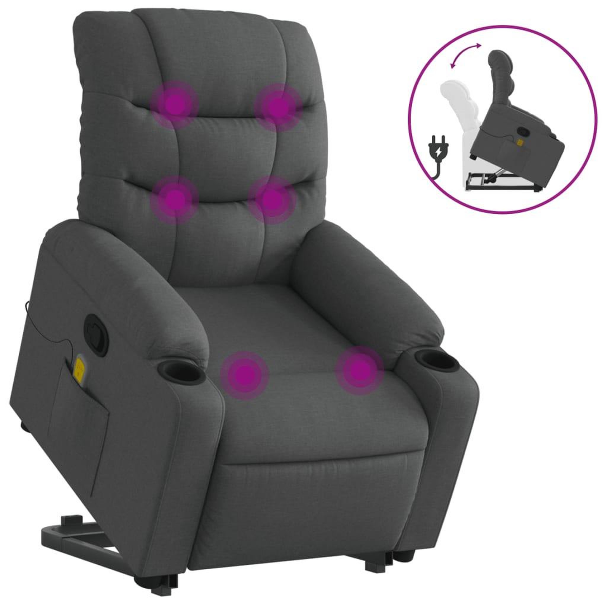 Voir la diapositive 2 : VIDAXL Fauteuil de massage inclinable Gris fonce Tissu