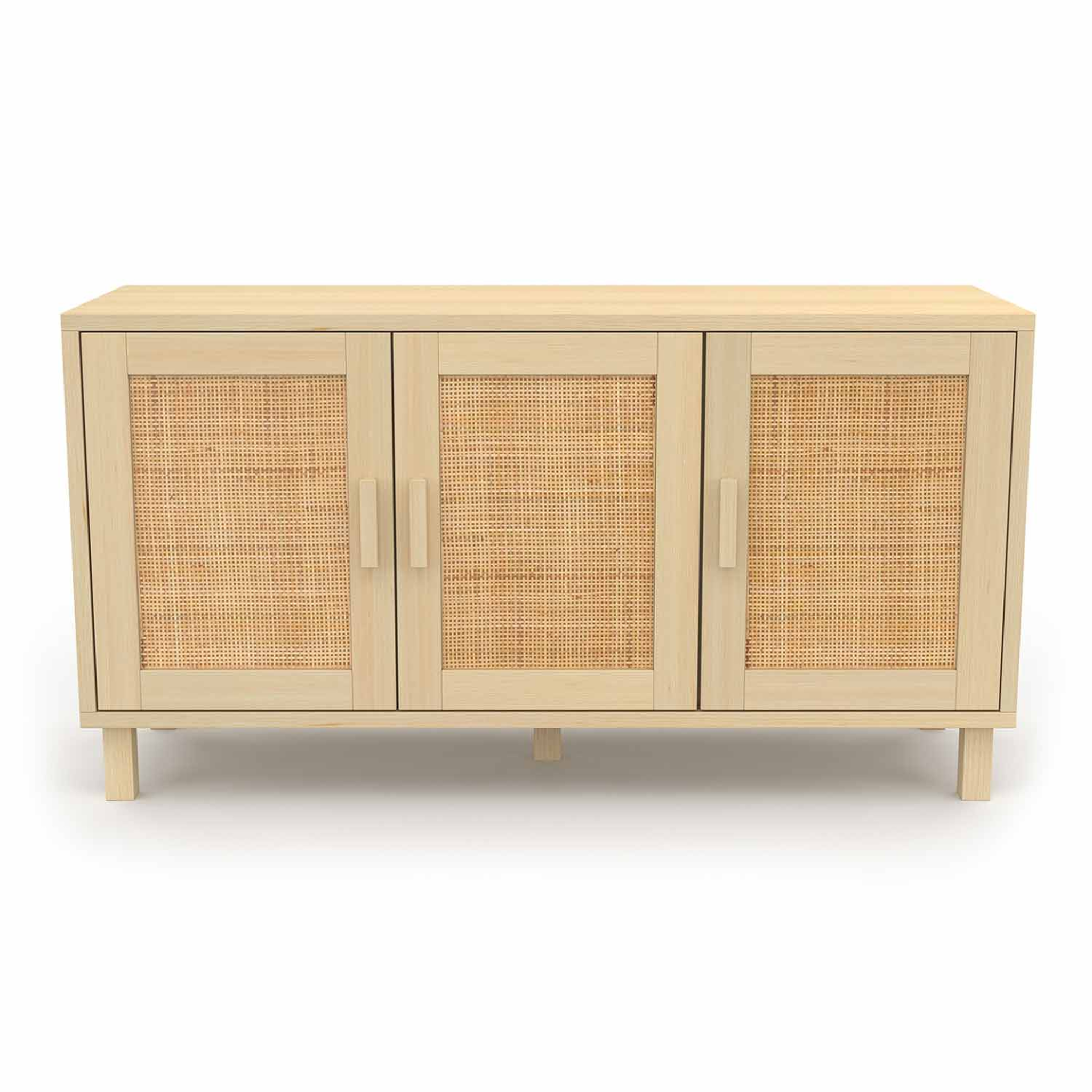 Voir la diapositive 3 : ID MARKET Buffet bas vintage 113 cm ELIN 3 portes effet naturel cannage