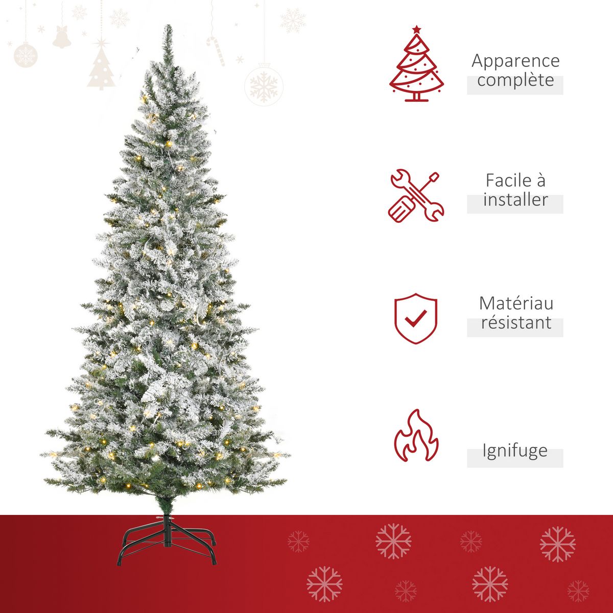 HOMCOM Sapin de Noël artificiel enneigé lumineux LED x 250 multicolore Ø 112 x 210H cm 829 branches vert blanc