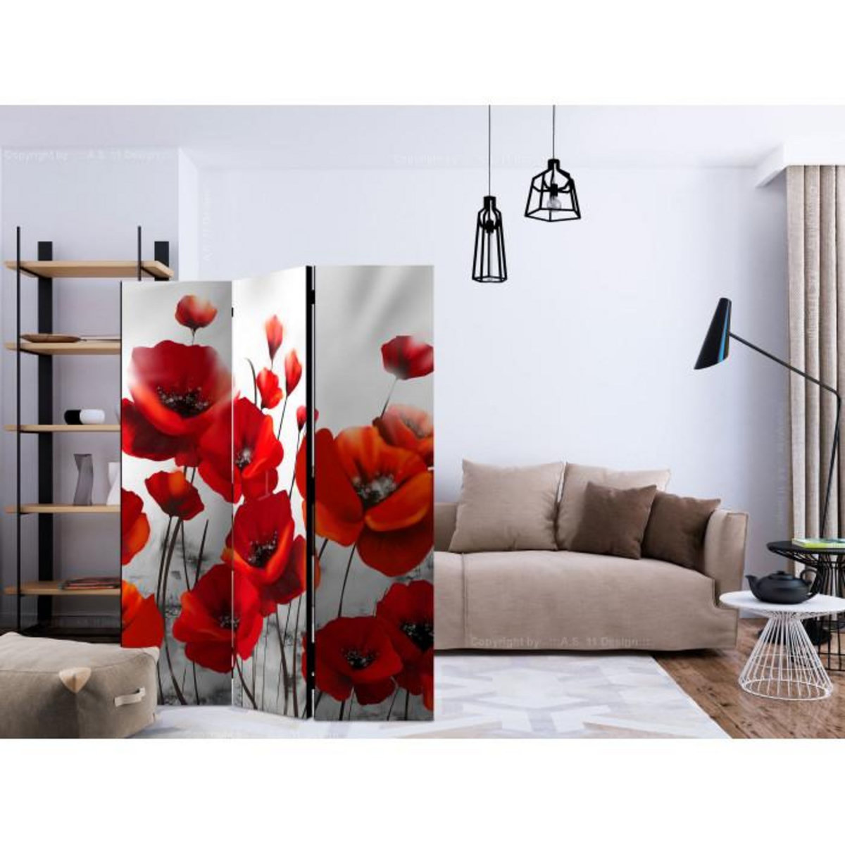 Paris Prix Paravent 3 Volets  Poppies in the Moonlight II  135x172cm