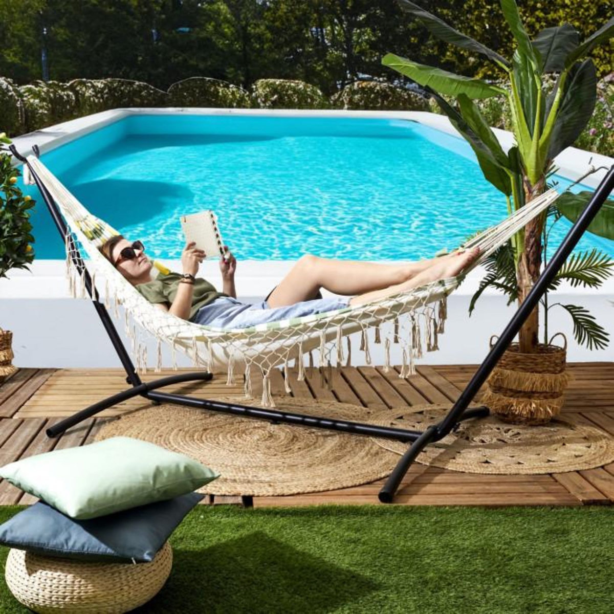 Paris Prix Hamac en Coton  Citron  200cm Jaune & Vert