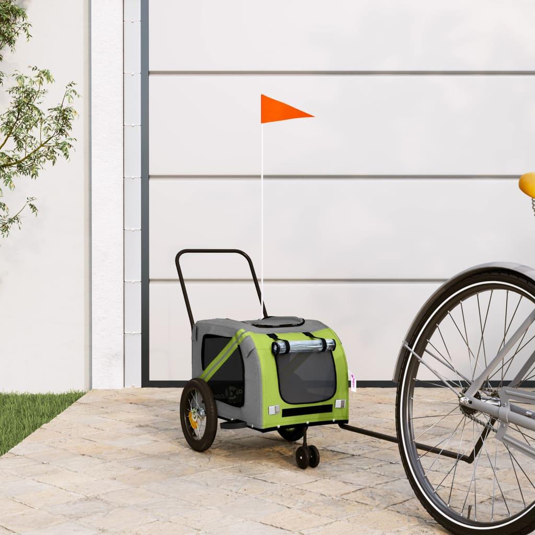 VIDAXL Remorque de velo pour animaux de compagnie vert et noir