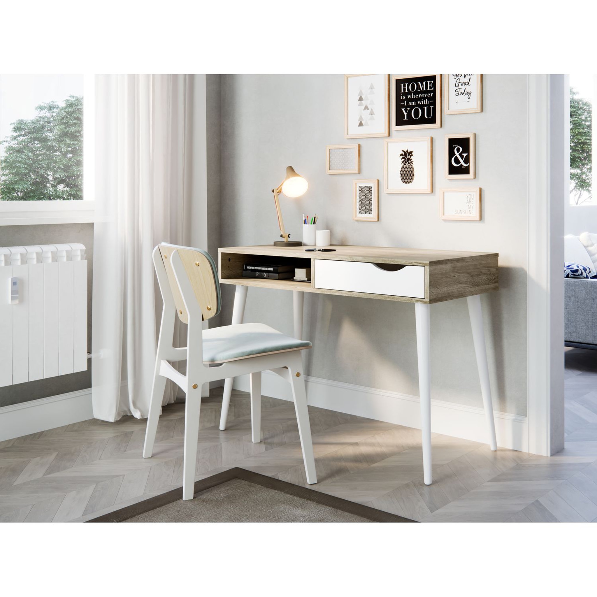 Voir la diapositive 5 : Bureau droit  1 tiroir + 1 niche L100cm YELENA