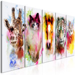 Paris Prix Tableau 5 Panneaux  Watercolour Animals Narrow. Coloris disponibles : Multicolore