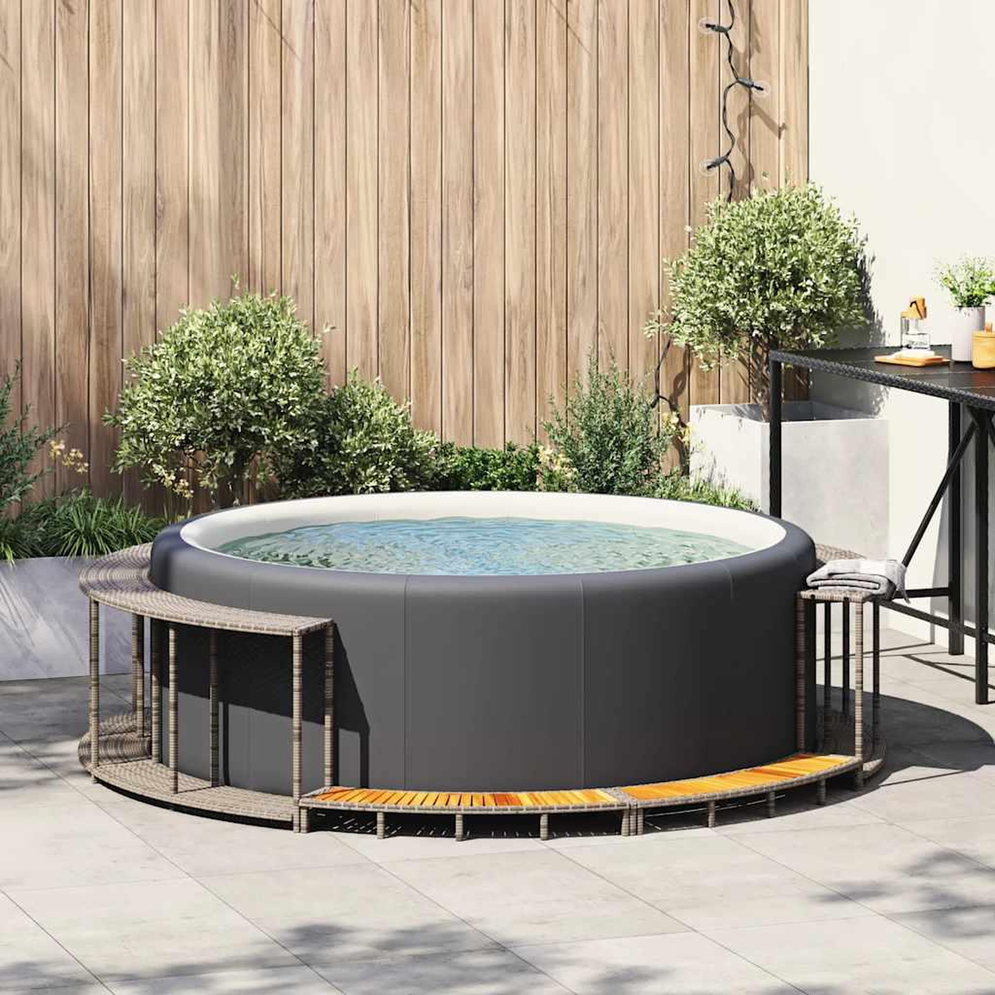 Voir la diapositive 3 : VIDAXL Cadre de bain a remous rangement et marche gris resine tressee