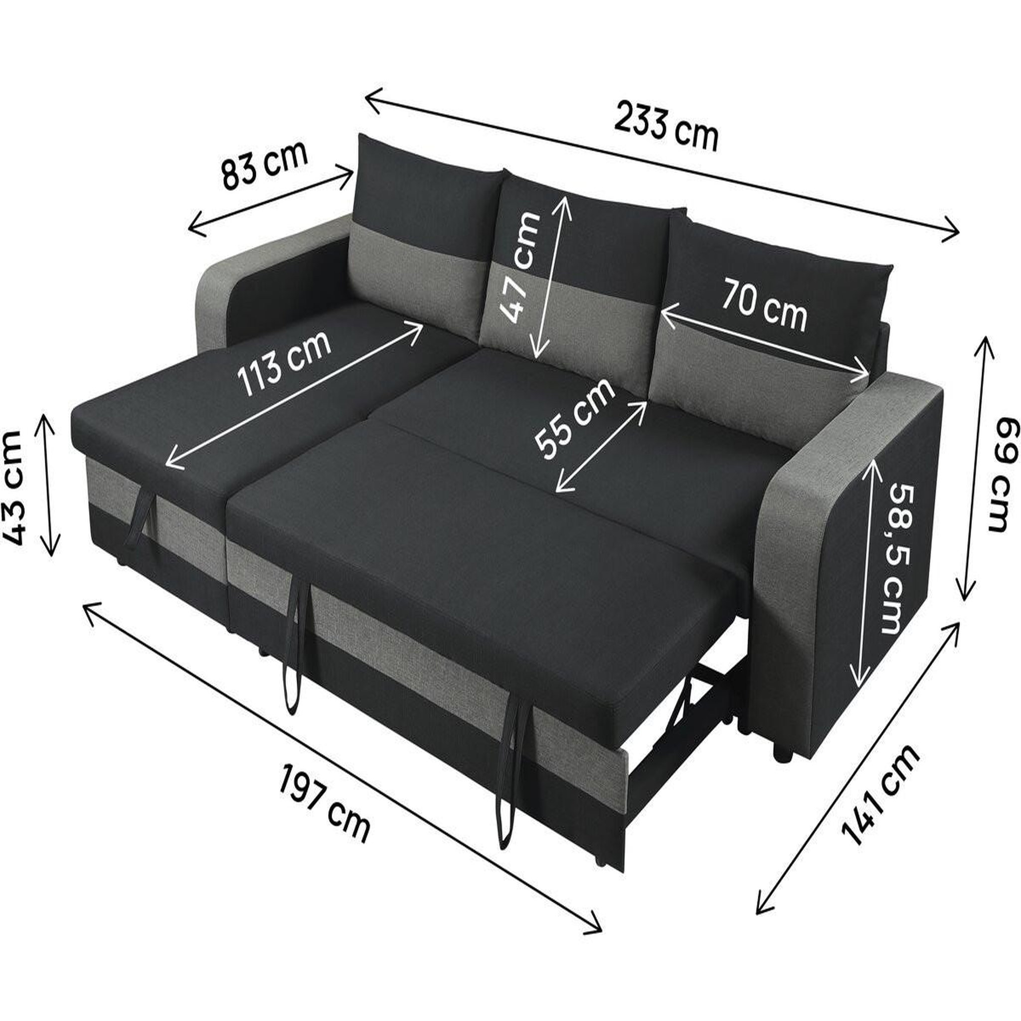 Voir la diapositive 3 : Habitat et Jardin Canapé d'angle réversible/convertible en tissu  victor  - 3 places - noir