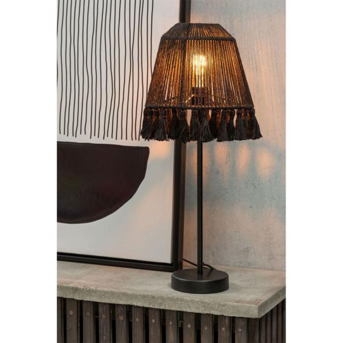 Paris Prix Lampe à Poser en Jute  Mila  60cm Noir