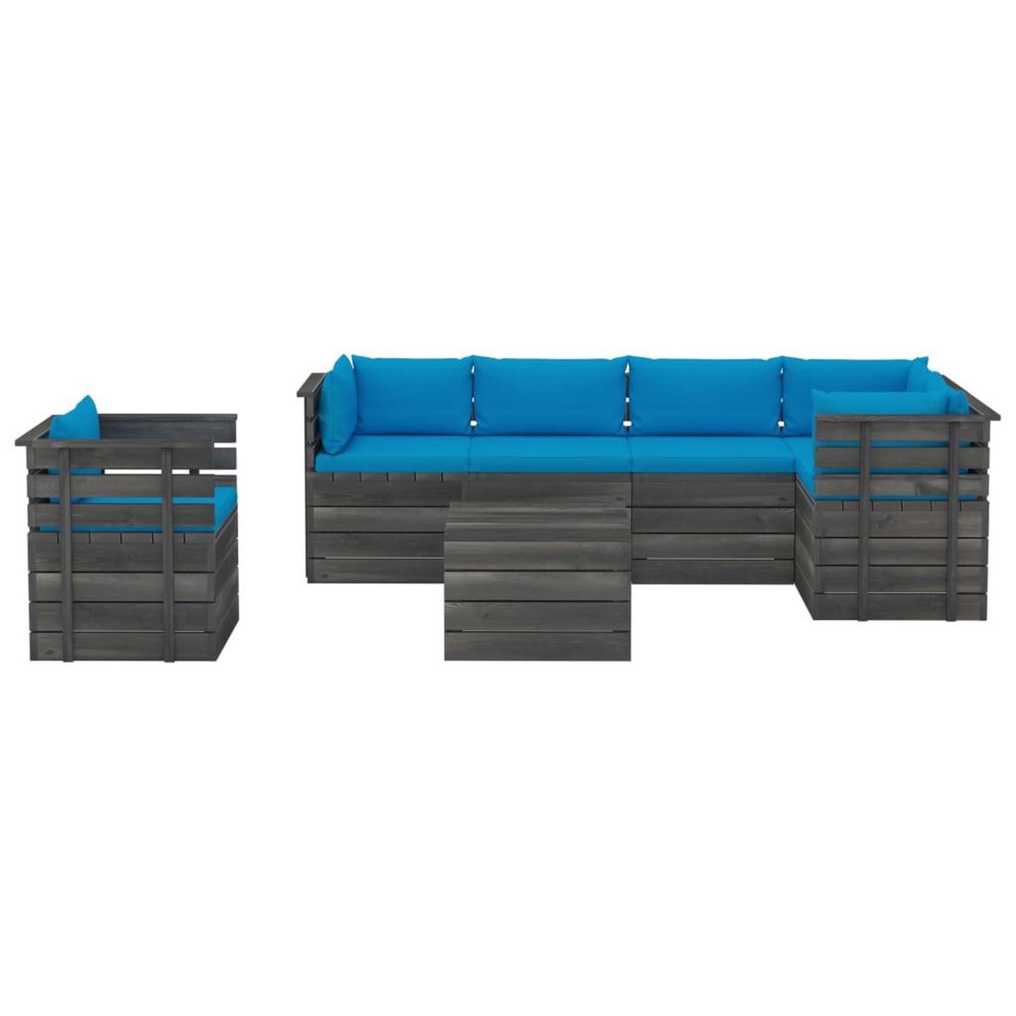 Voir la diapositive 3 : VIDAXL Salon palette de jardin 7 pcs avec coussins Bois de pin massif