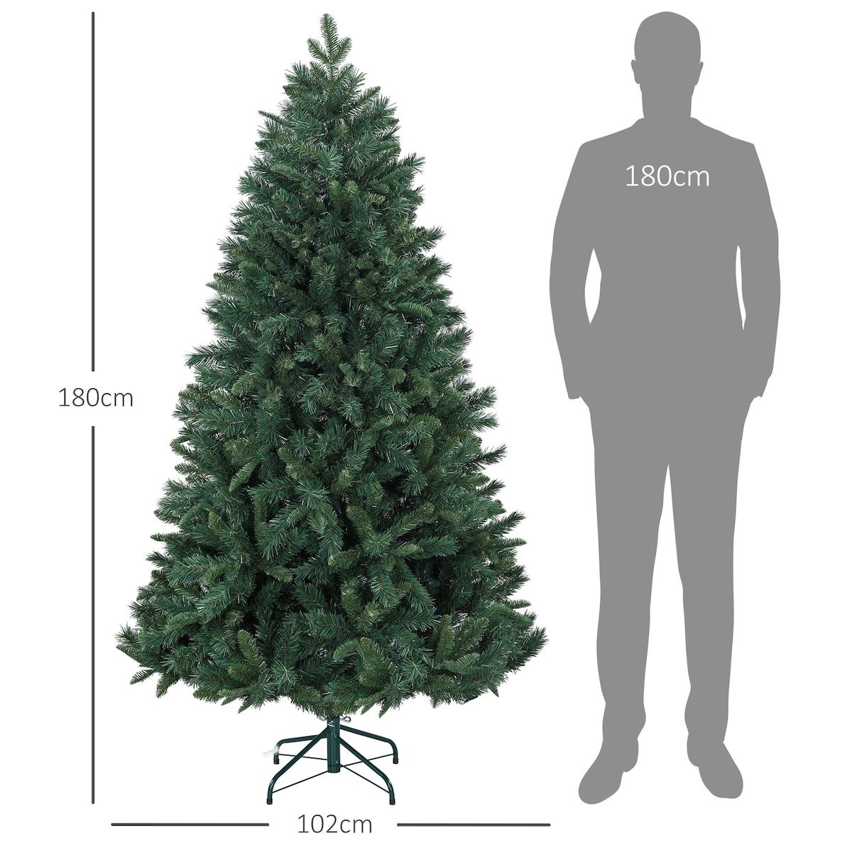 HOMCOM Sapin de Noël artificiel H.180 cm 1061 branches épines grand réalisme métal PVC PE vert