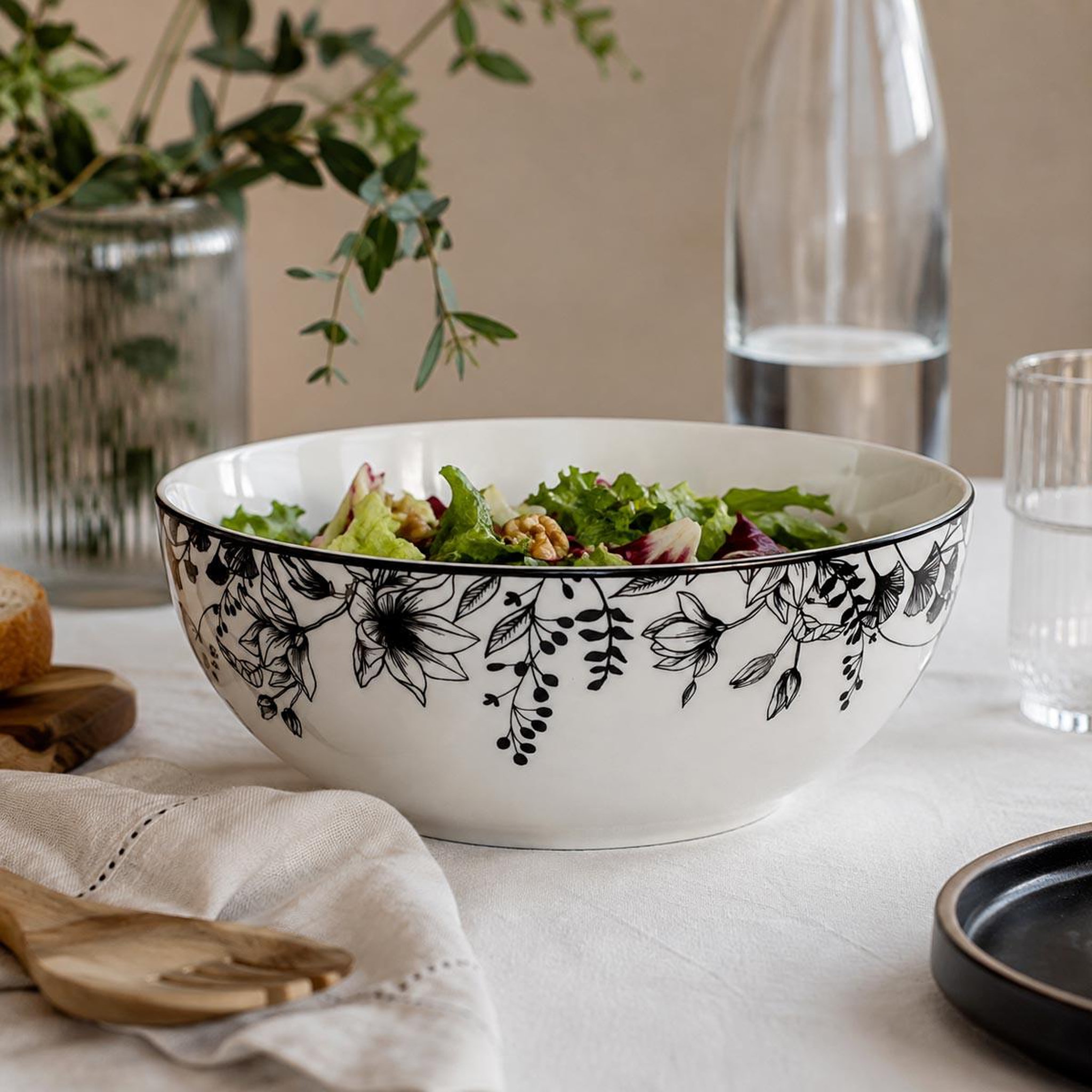 Voir la diapositive 2 : SECRET DE GOURMET Saladier en porcelaine  white floral  23cm blanc