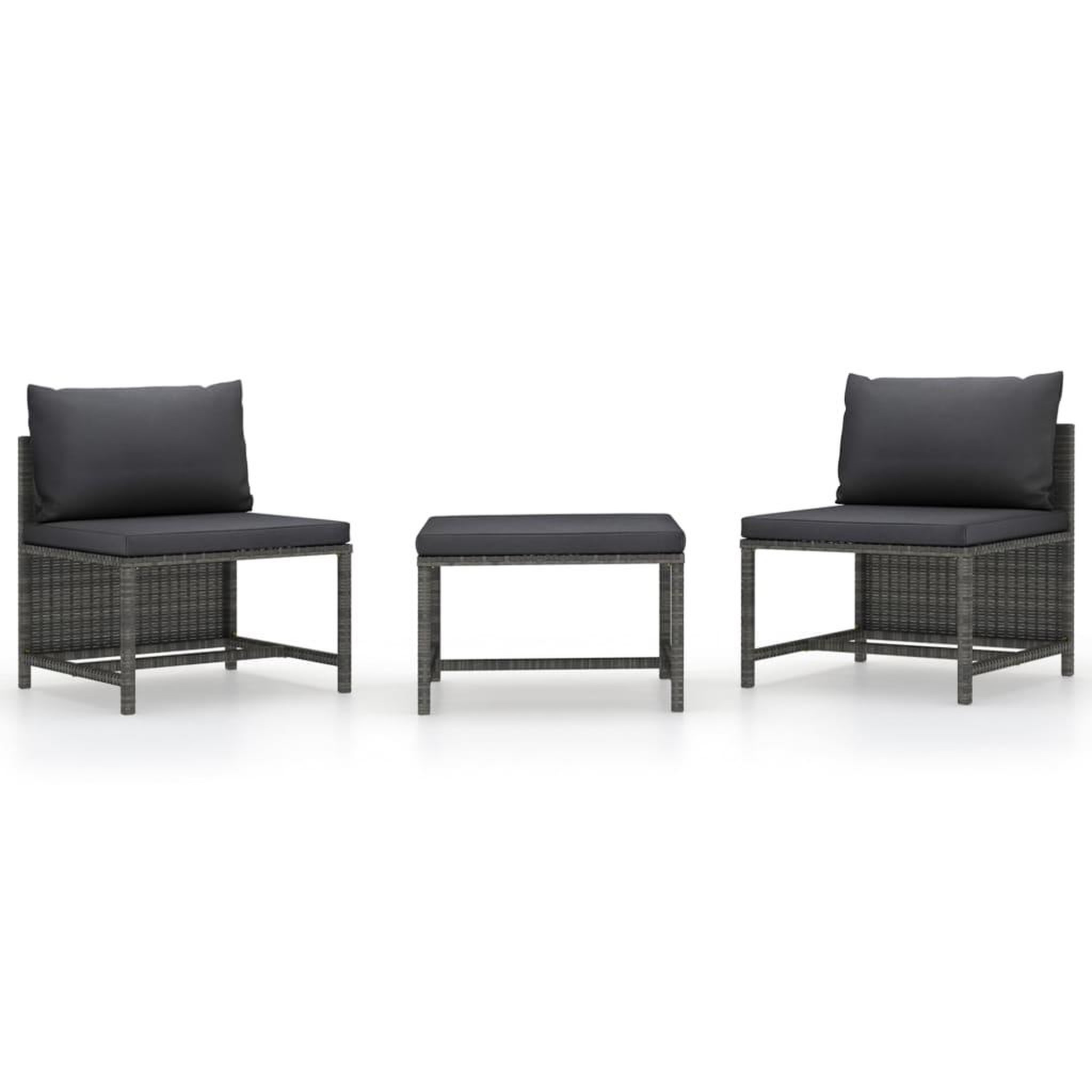 Voir la diapositive 1 : VIDAXL Salon de jardin 3 pcs avec coussins Gris Resine tressee