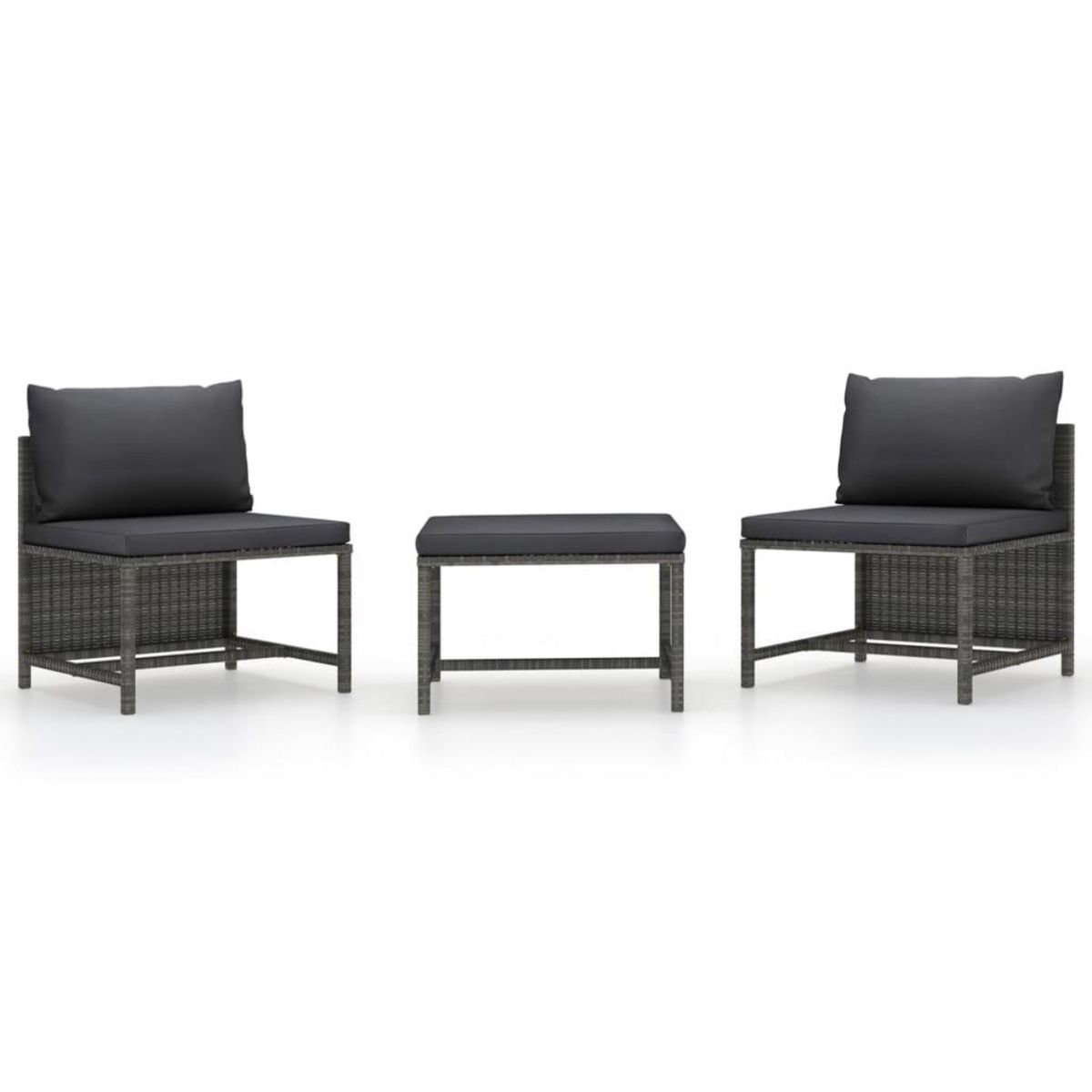 VIDAXL Salon de jardin 3 pcs avec coussins Gris Resine tressee