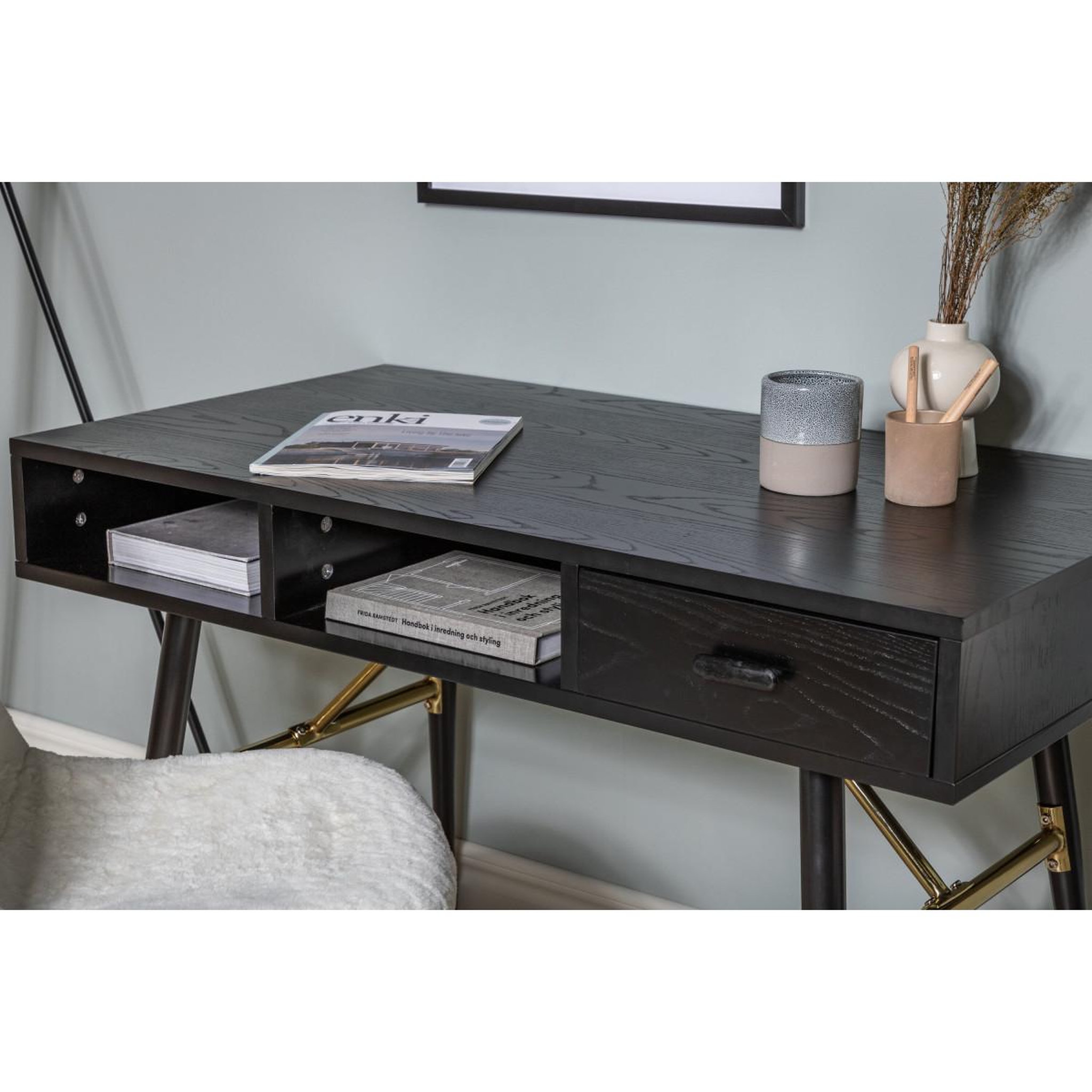 Voir la diapositive 5 : Paris Prix Bureau design avec tiroir  gold  110cm noir