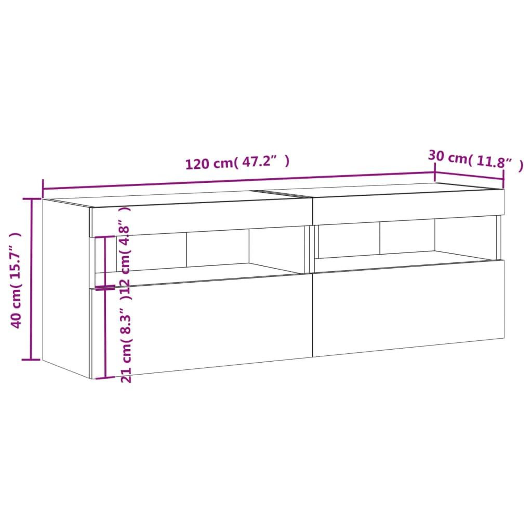 Voir la diapositive 6 : VIDAXL Meubles TV muraux avec lumieres LED 2 pcs blanc 60x30x40 cm