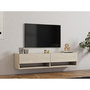 Voir la diapositive 6 : TOILINUX Meuble TV suspendu 2 portes basculantes effet travertin SIENNA - Beige
