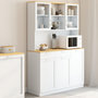Voir la diapositive 2 : ID MARKET Buffet de cuisine vitré 120 cm VITO 5 portes + 1 tiroir blanc et plateau façon hêtre