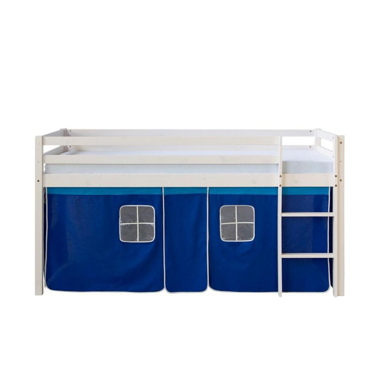 HomeStyle4U Lit bleu mi-haut 90x200 cm avec sommier matelas