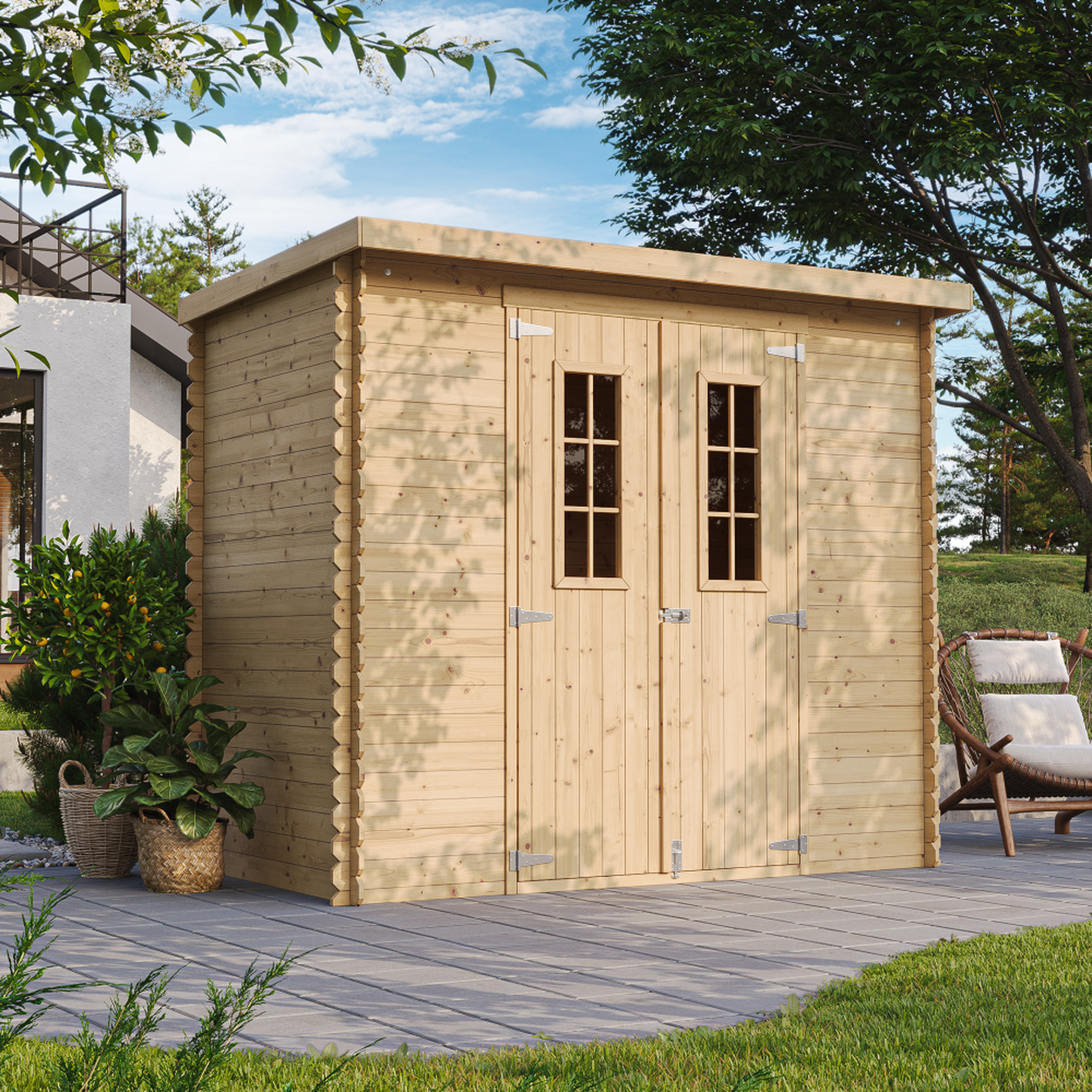 Voir la diapositive 4 : TIMBELA Abri de Jardin en Bois 2,63 m², Cabanon Jardin Exterieur à Outils et Velo avec Fenêtres M310C