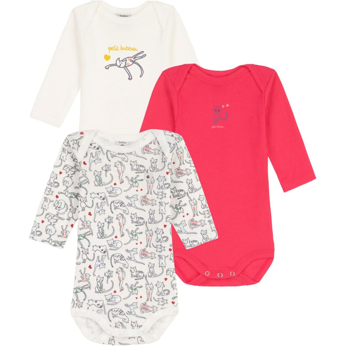 Petit Bateau Lot de 3 bodies manches longues