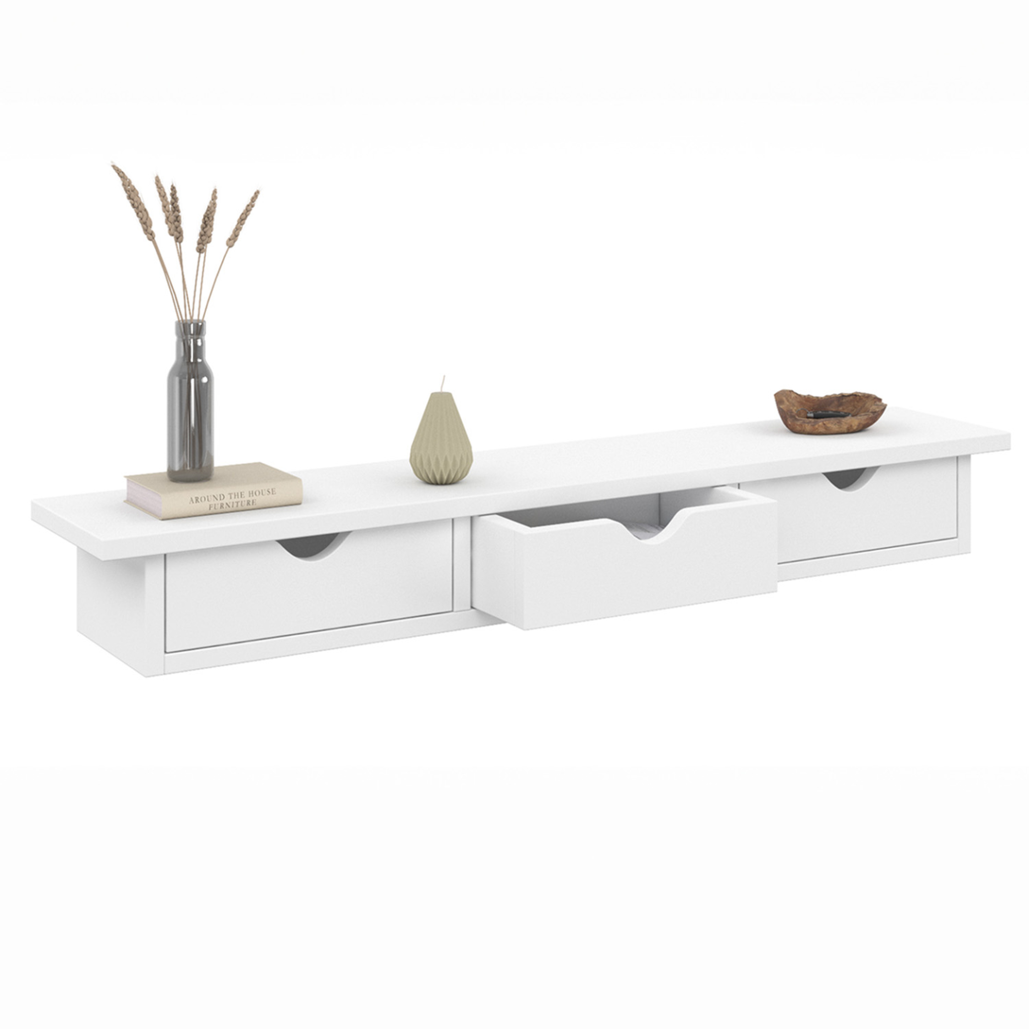 Voir la diapositive 4 : ID MARKET Etagère murale console d'entrée lise 3 tiroirs blanche