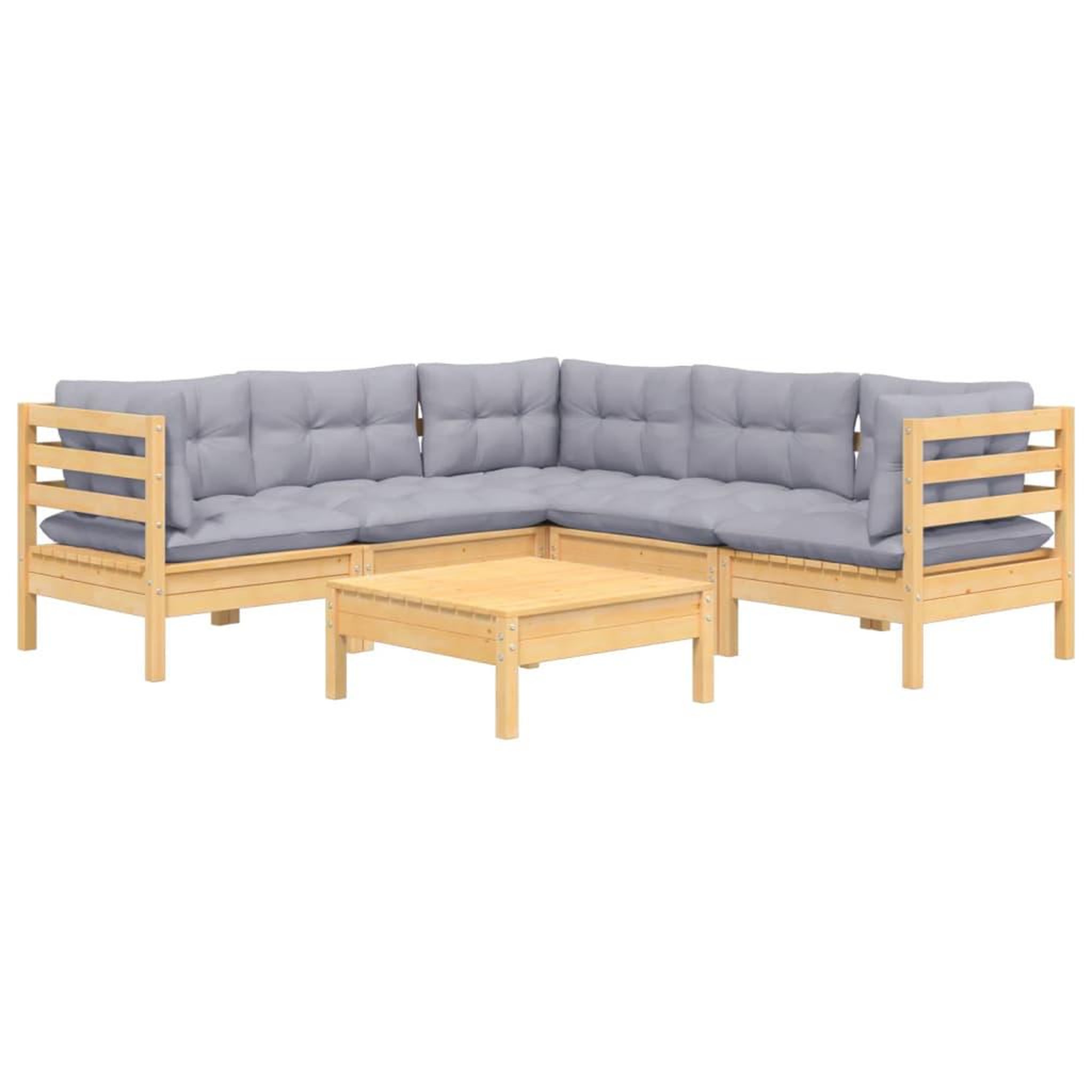 Voir la diapositive 3 : VIDAXL Salon de jardin 6 pcs avec coussins gris Bois de pin massif