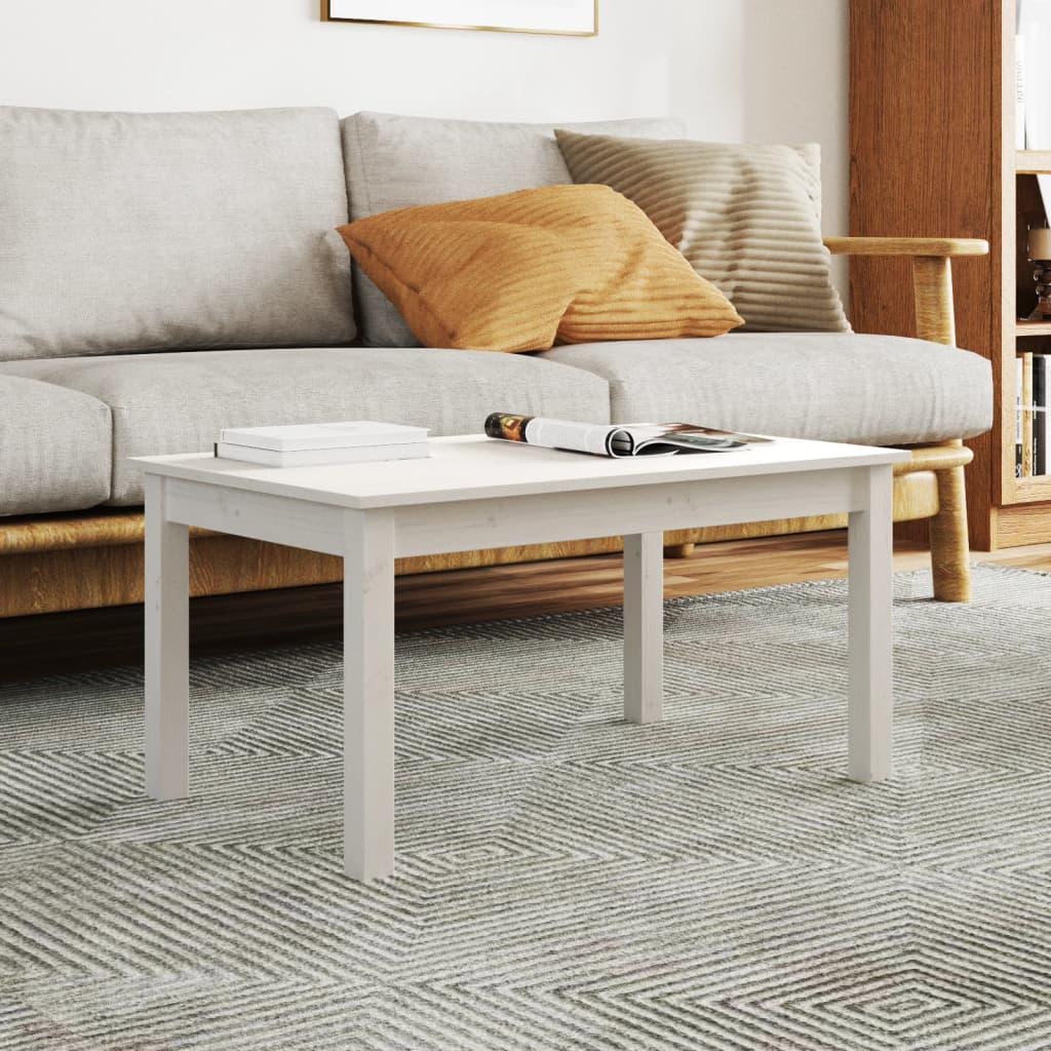 Voir la diapositive 1 : VIDAXL Table basse Blanc 80x50x40 cm Bois massif de pin