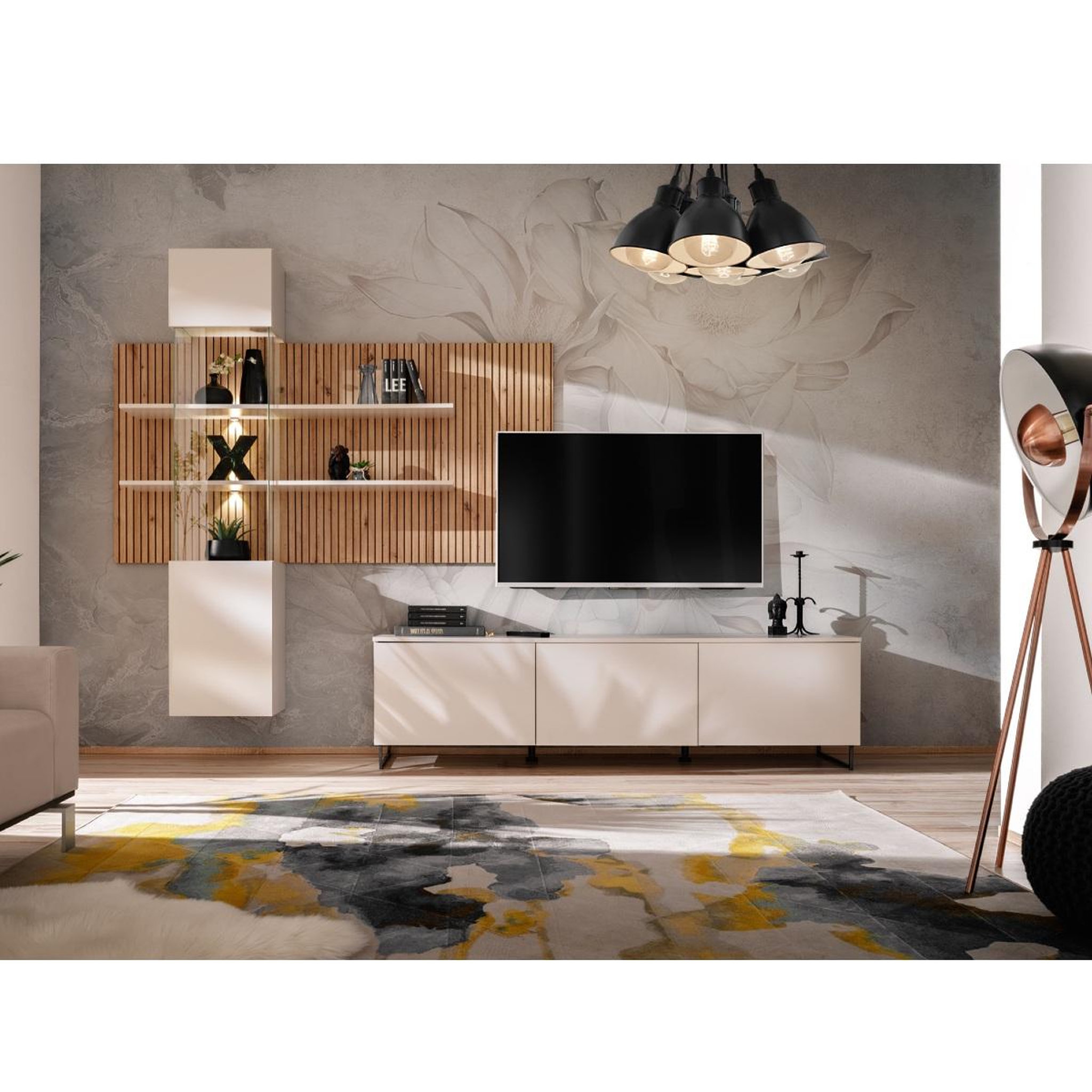Voir la diapositive 2 : JLC KREATION Meuble tv avec panneau mural en bois tripoli