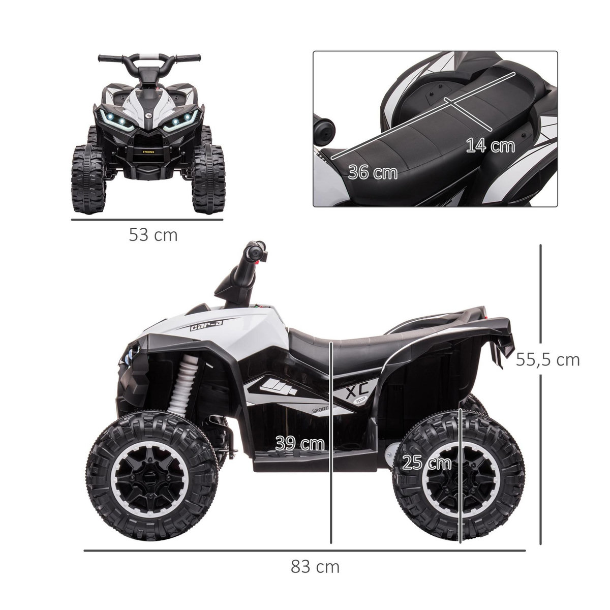 HOMCOM Quad buggy électrique enfant 12 V 3 Km/h max. effets lumineux et sonores blanc noir