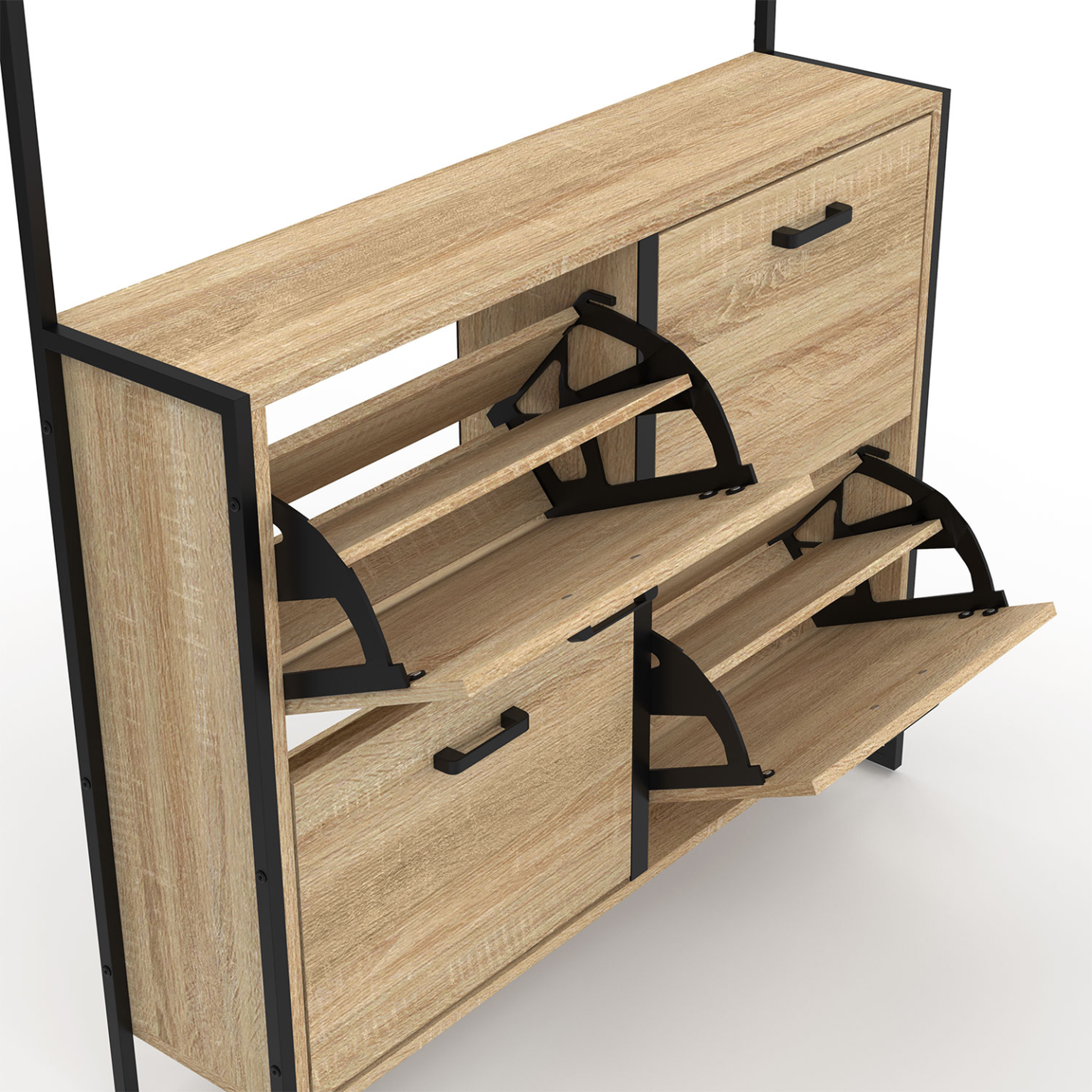 Voir la diapositive 6 : ID MARKET Vestiaire d'entrée LUIS meuble chaussures 4 portes design industriel