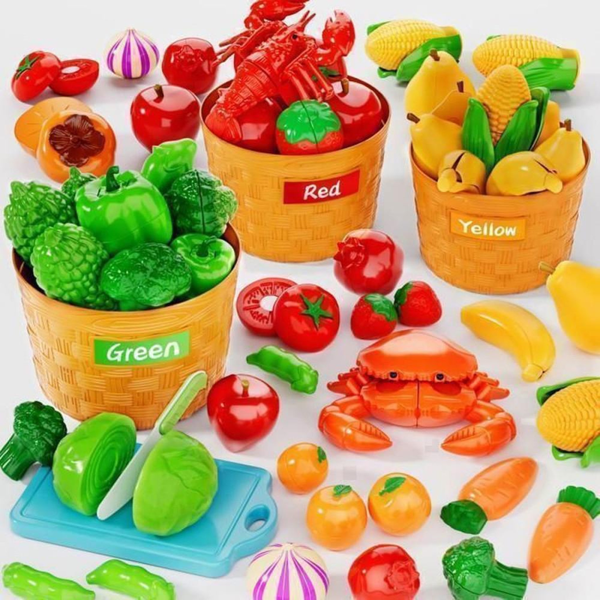 Voir la diapositive 2 : Coffret cuisine jouet 24 pièces fruits et légumes multicolores pour enfants dès 3 ans