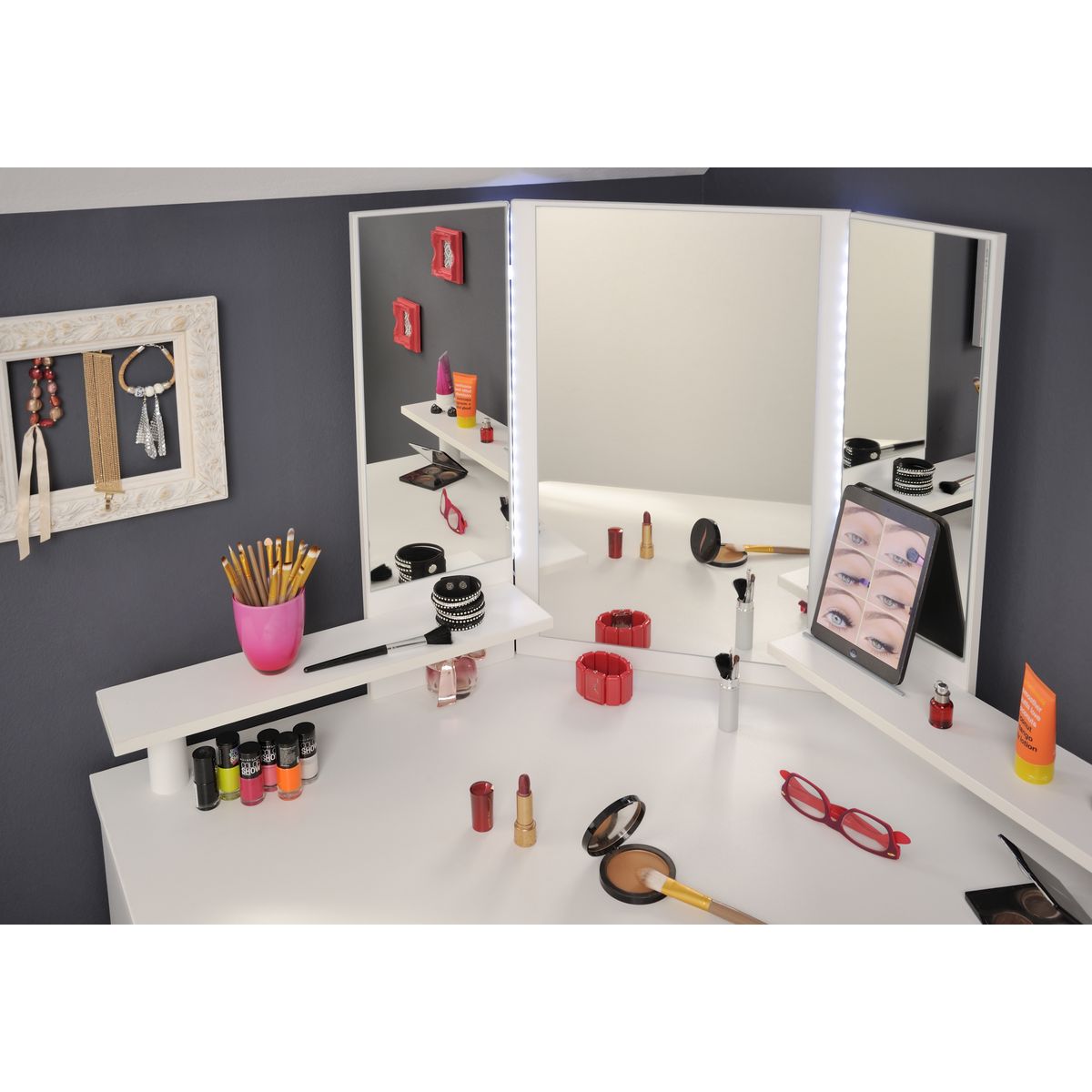 Ensemble coiffeuse d'angle GIRLY + tabouret SIT