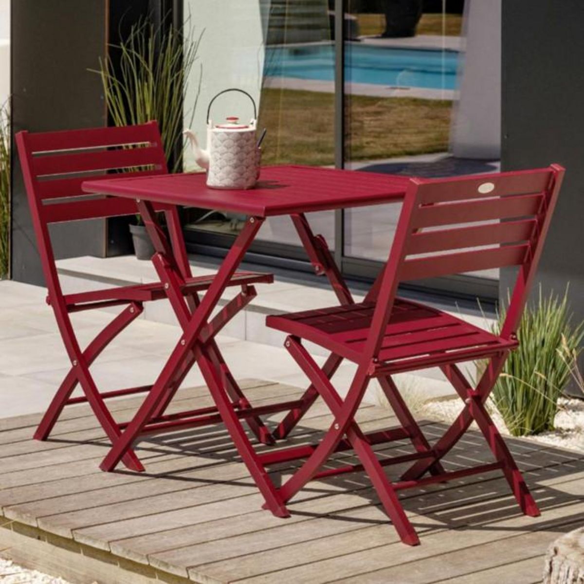 Paris Prix Lot de 2 Chaises de Jardin Pliantes  Marius  82cm Rouge Carmin