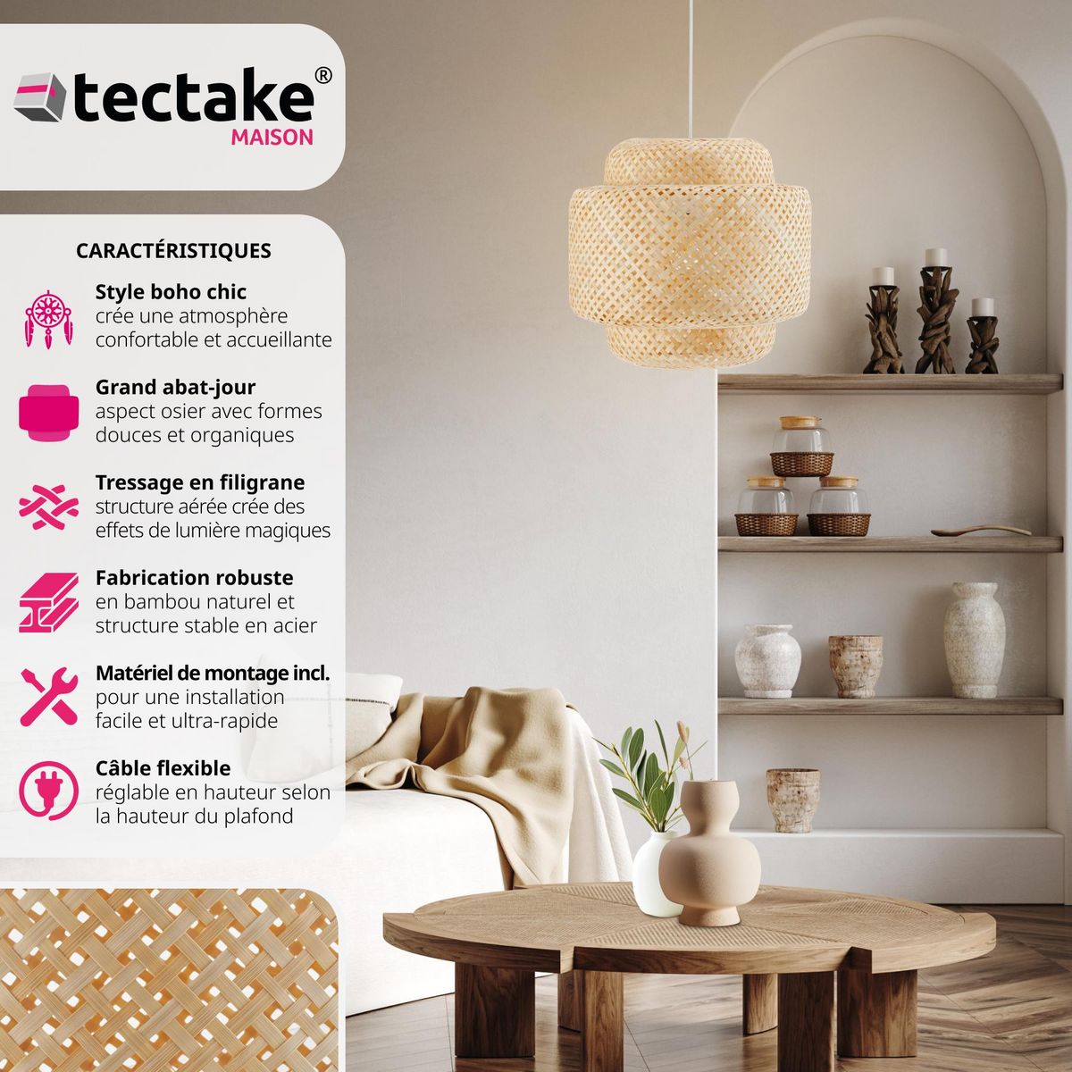 tectake Plafonnier style bohème marron