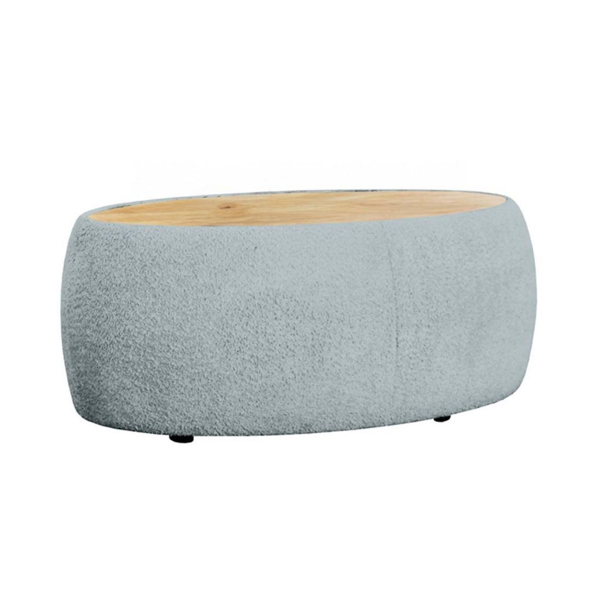 BEST MOBILIER Mahina - table basse ovale - en tissu bouclette et plateau effet bois - 114 cm