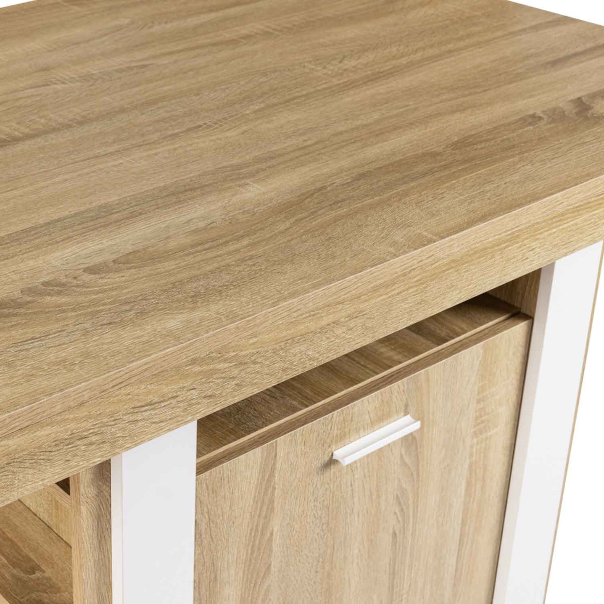 Voir la diapositive 6 : ID MARKET Ilot central phoenix 110 cm bois et blanc avec rangements