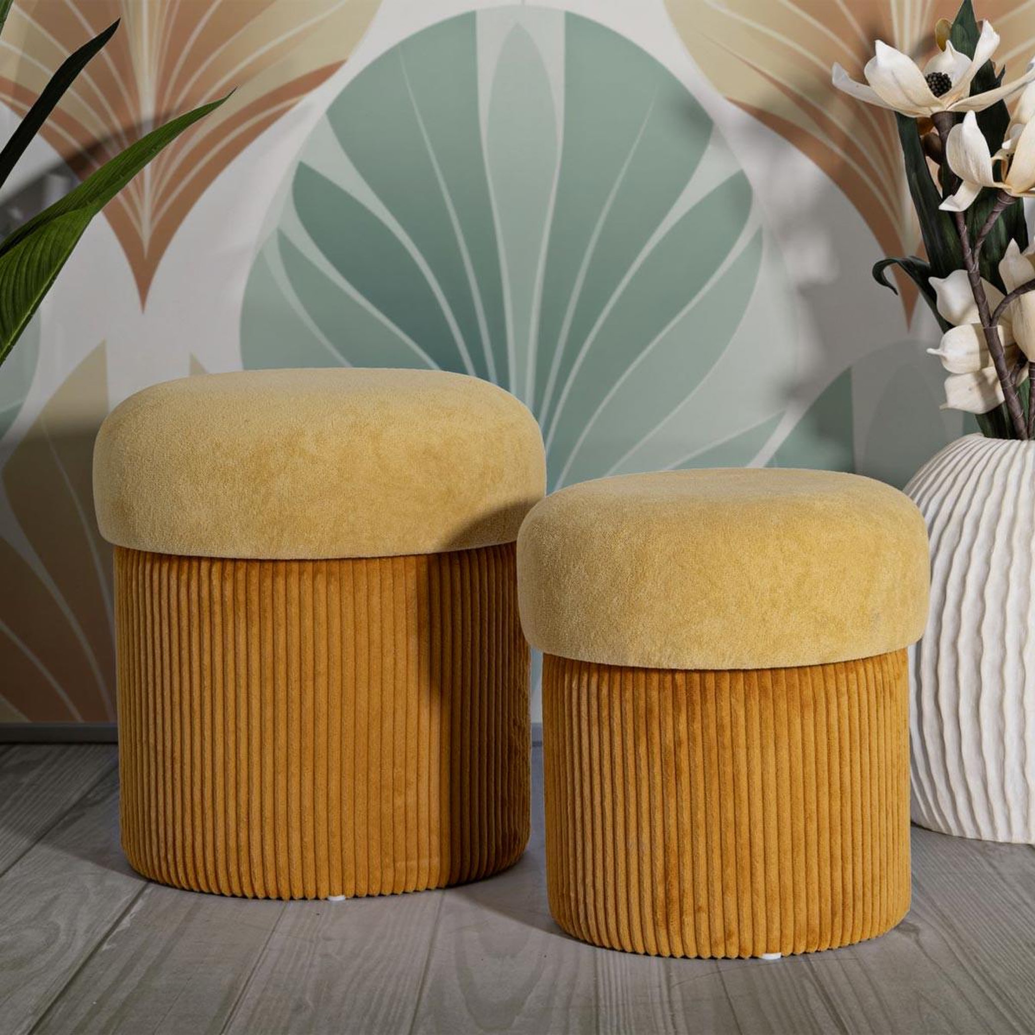 Voir la diapositive 5 : Paris Prix Lot de 2 poufs coffres  aspen  44cm moutarde