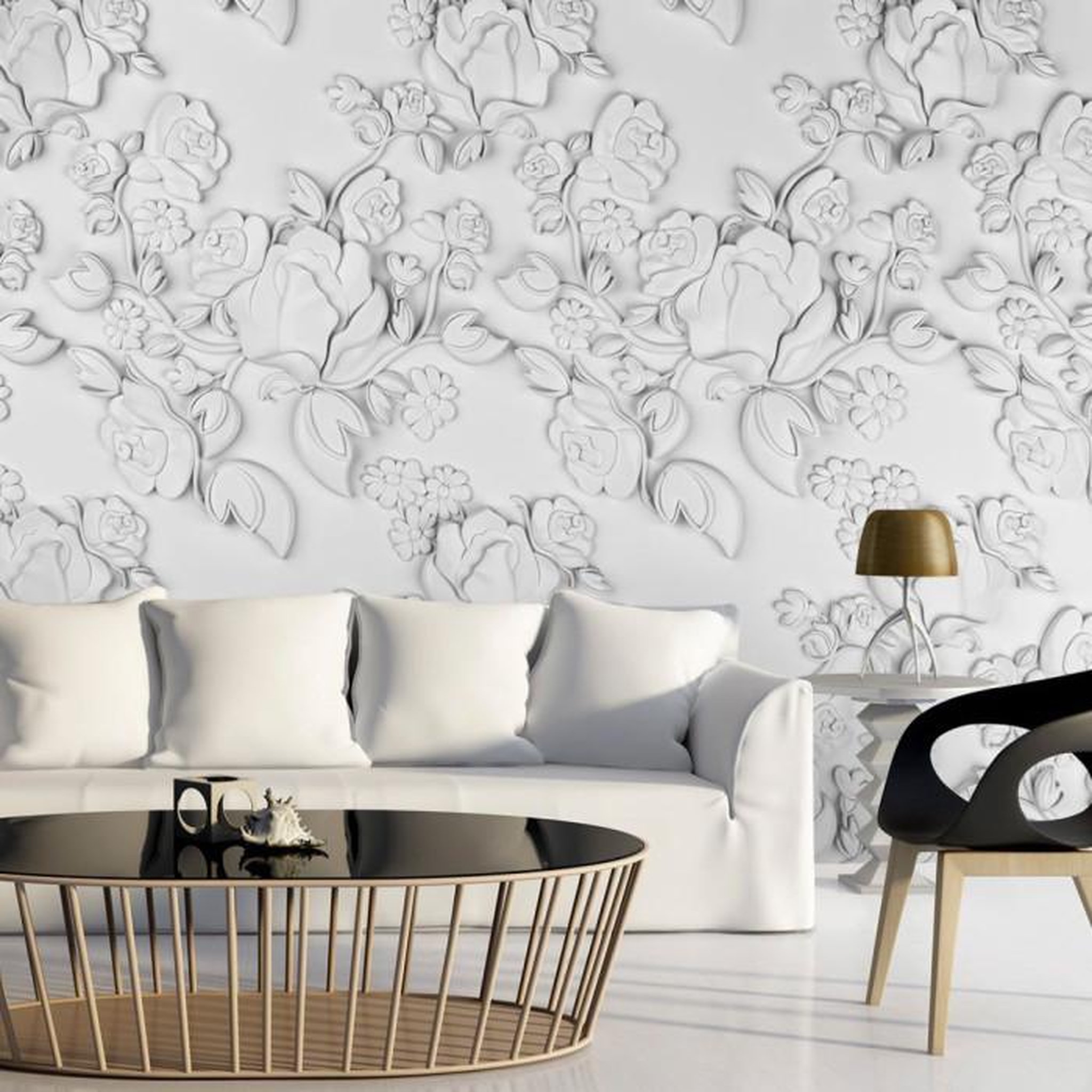 Paris Prix Papier Peint  White Ornament : Roses. Coloris disponibles : Multicolore