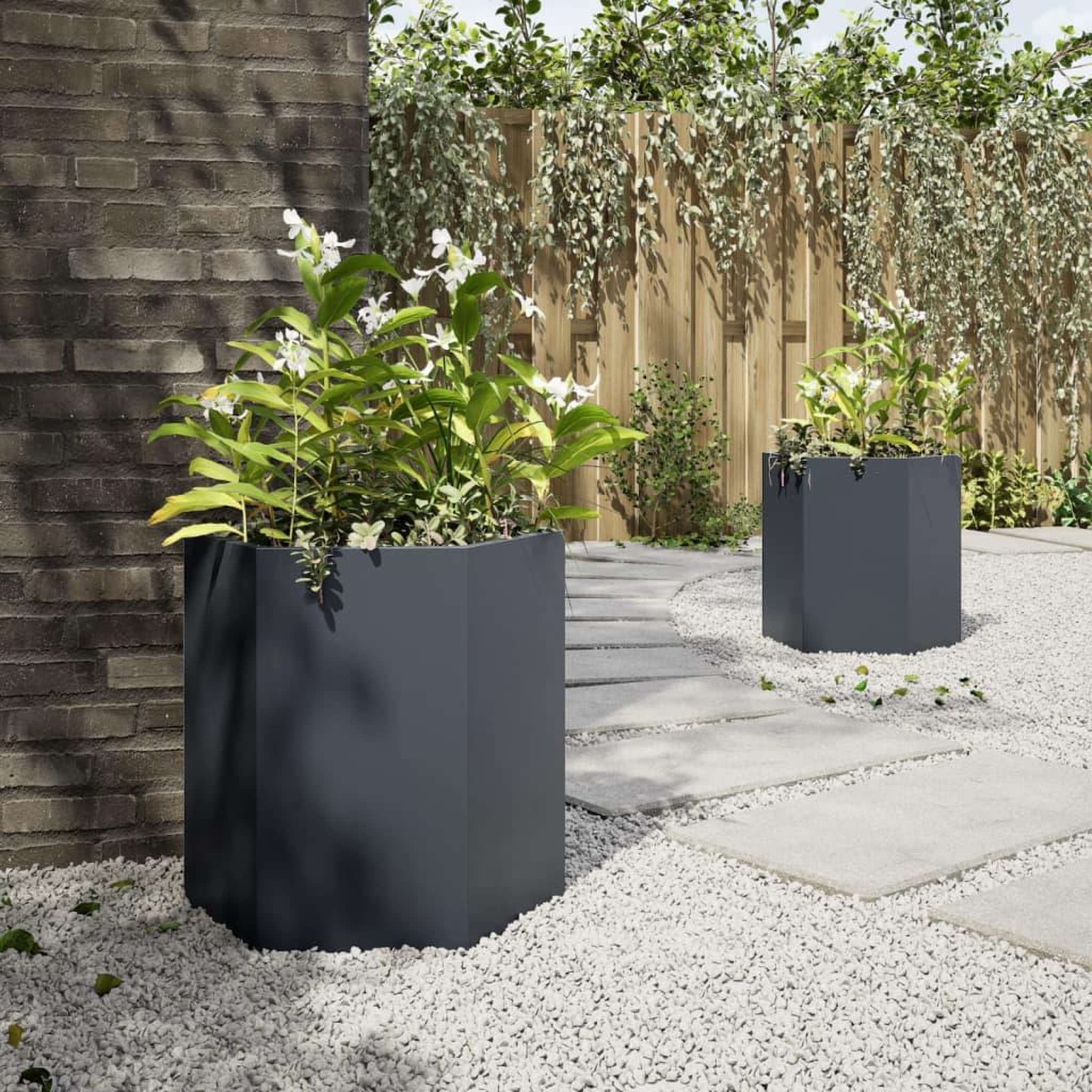 Voir la diapositive 4 : VIDAXL Jardinieres 2 pcs anthracite hexagone 46x40x45 cm acier