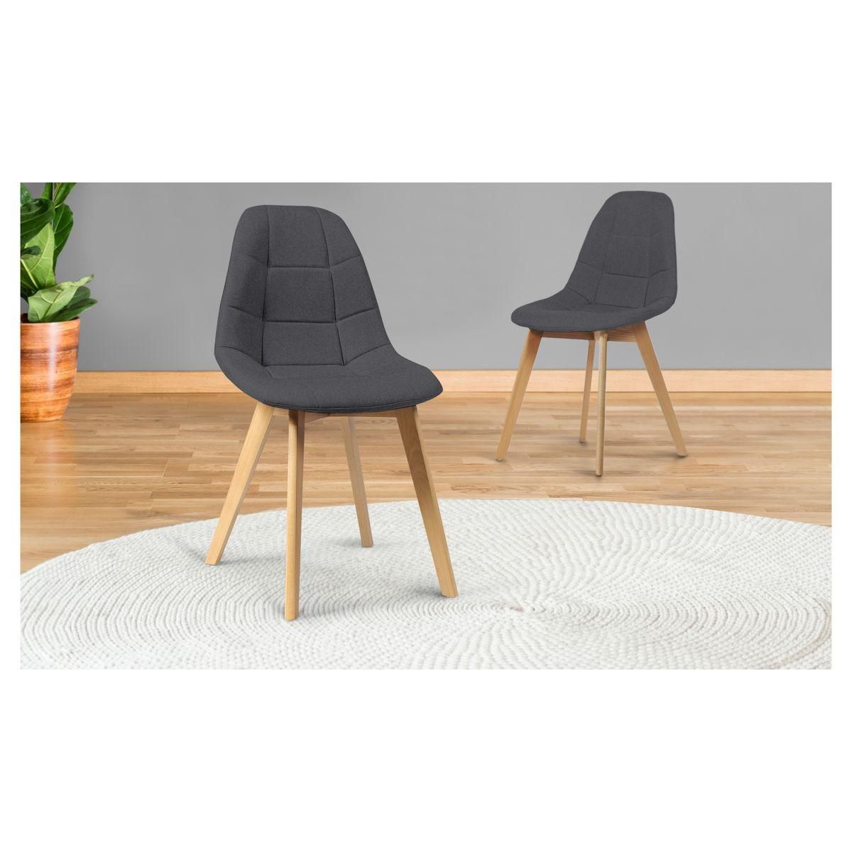 Lot de 2 chaises assise tissu pieds bois massif ORNELLA