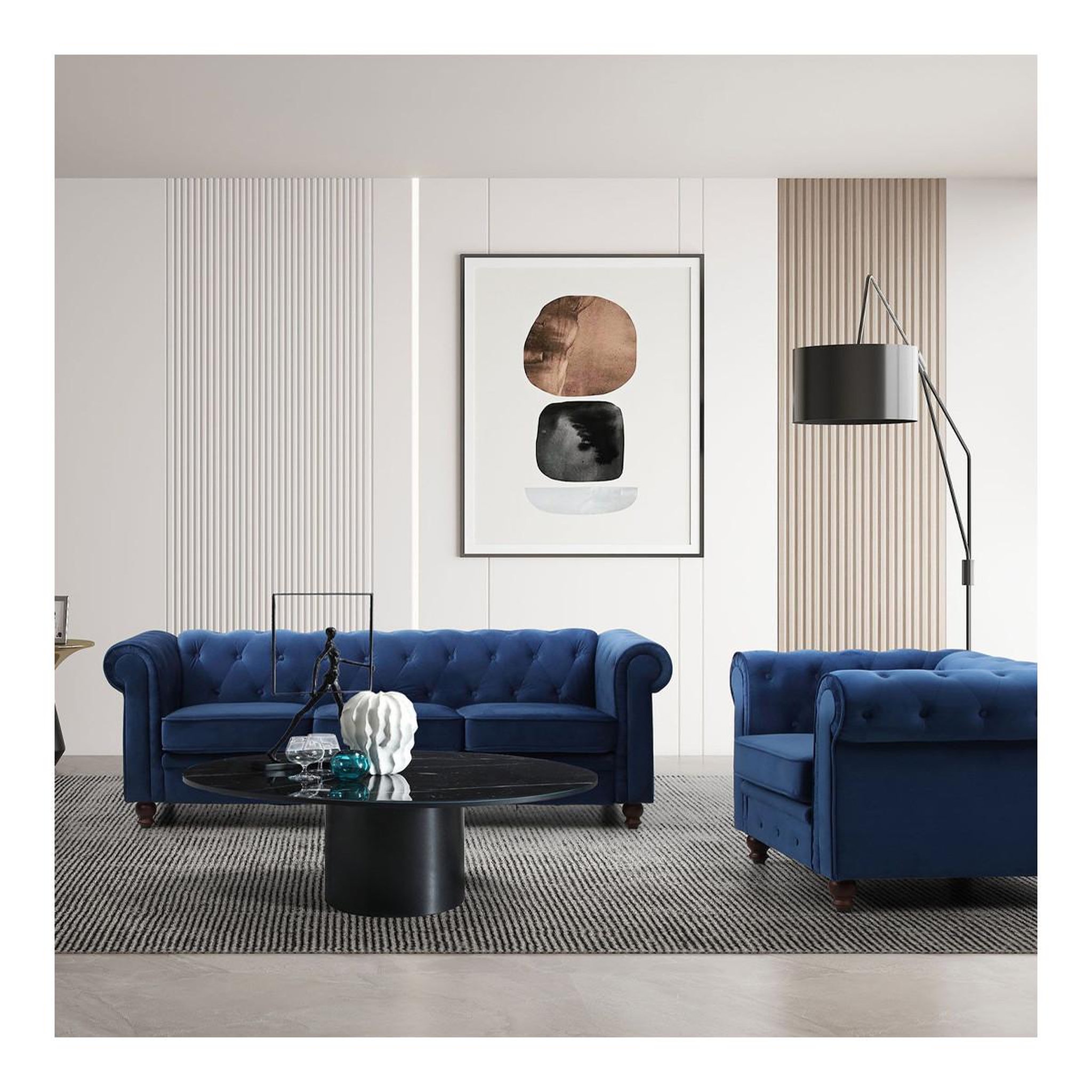 Voir la diapositive 6 : Paris Prix Canapé 3 places velours  chesterfield  209cm bleu