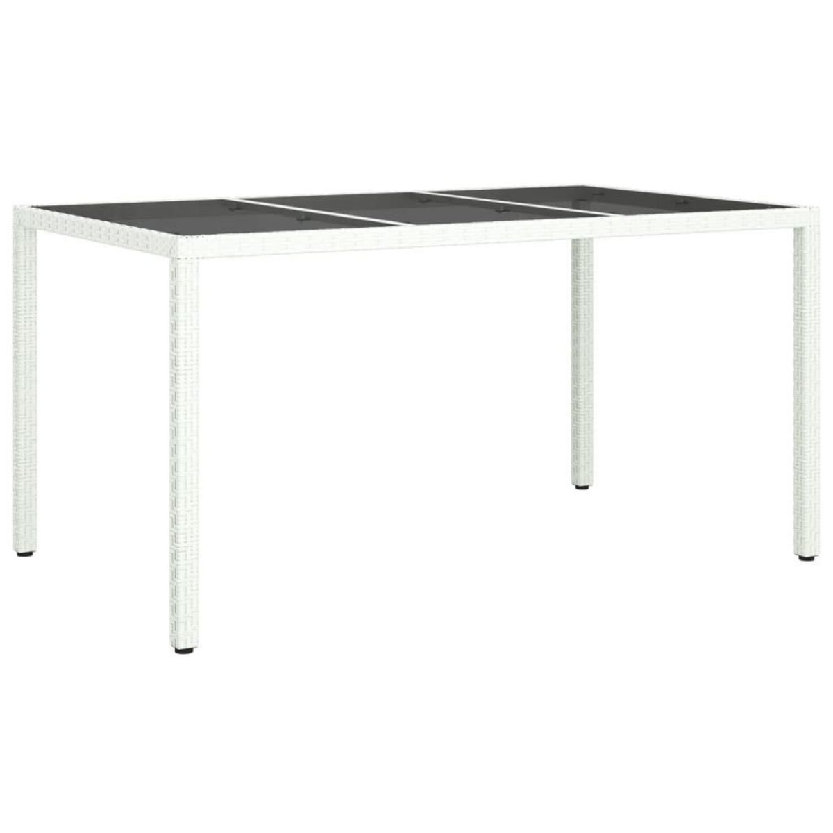 VIDAXL Table de jardin 150x90x75 cm Verre trempe/resine tressee Blanc