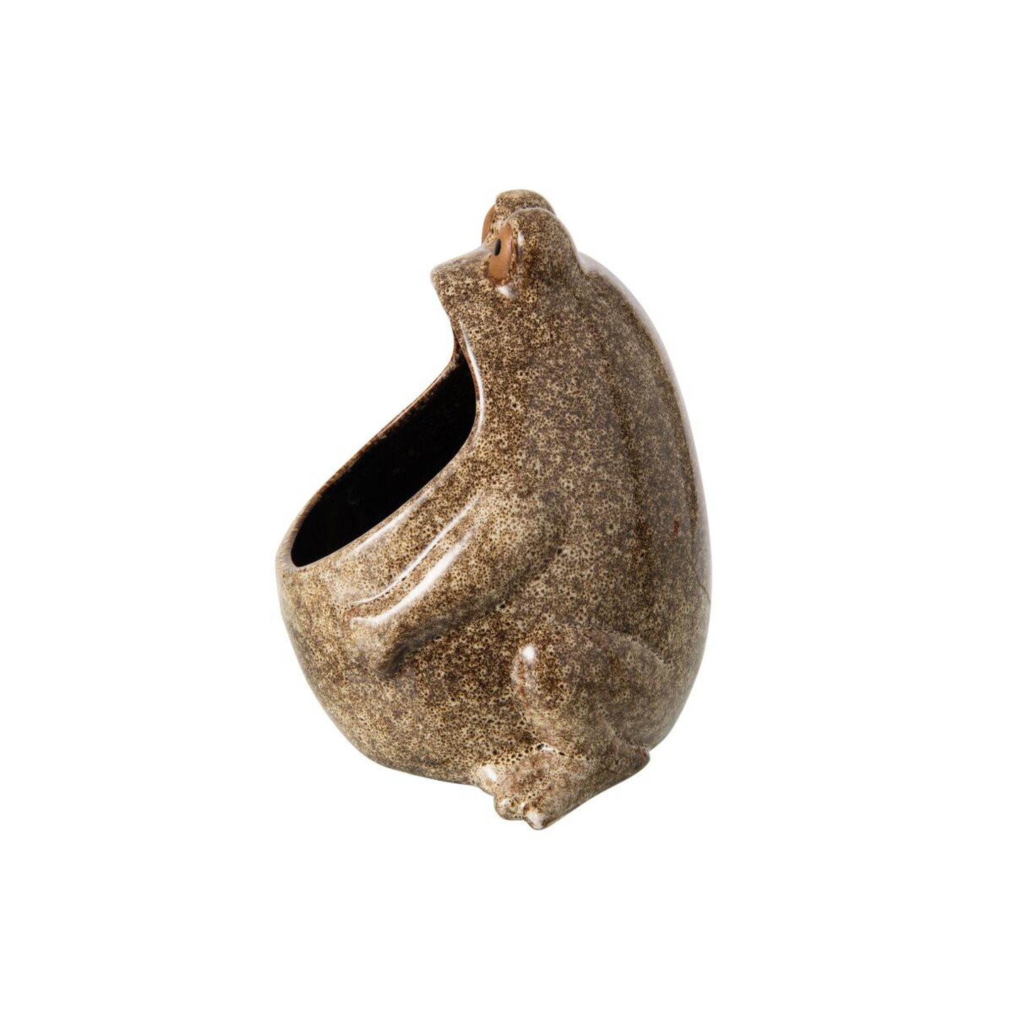 Voir la diapositive 3 : J-LINE Cache-pot grenouille en grès  enzo  20cm beige