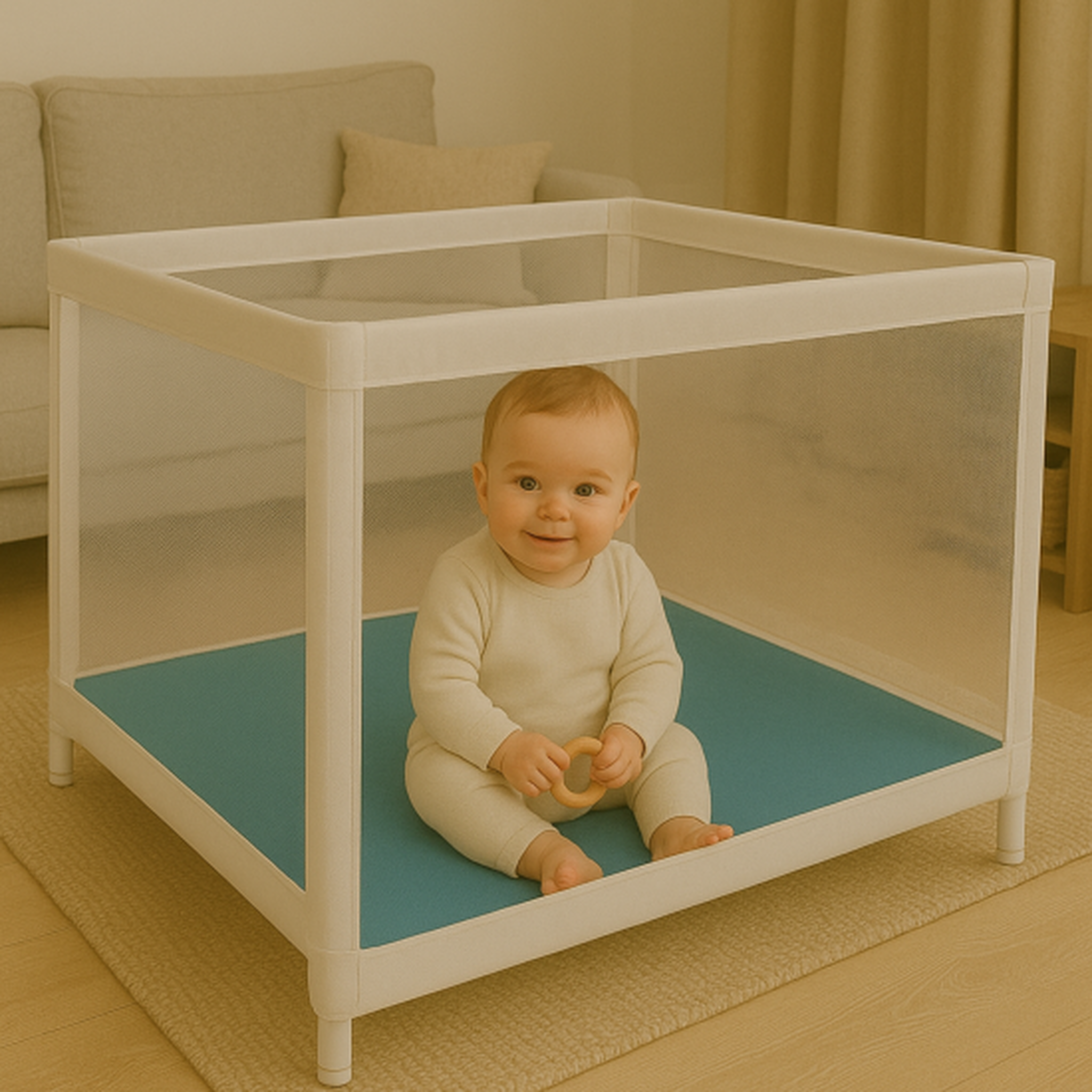 Voir la diapositive 2 : CH'TI BOUT Matelas de fond de parc 95 x 95 x 2.5 cm - coton a enduction acrylique