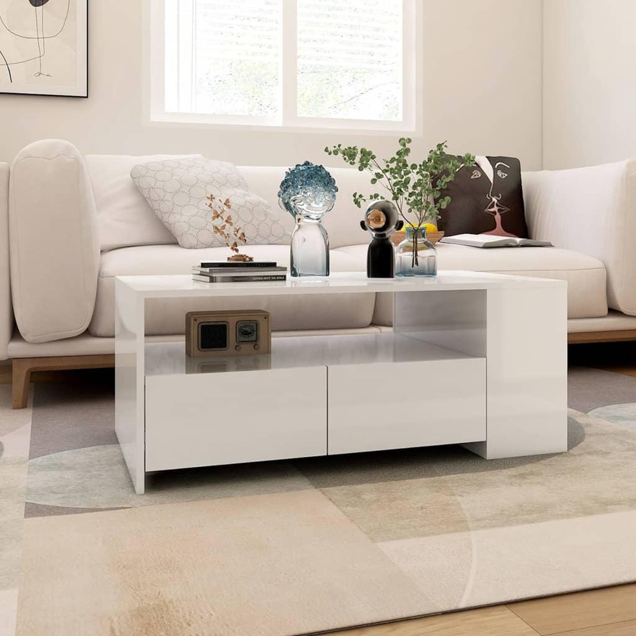 Voir la diapositive 5 : VIDAXL Table basse blanc brillant 102x55x42 cm bois d'ingenierie